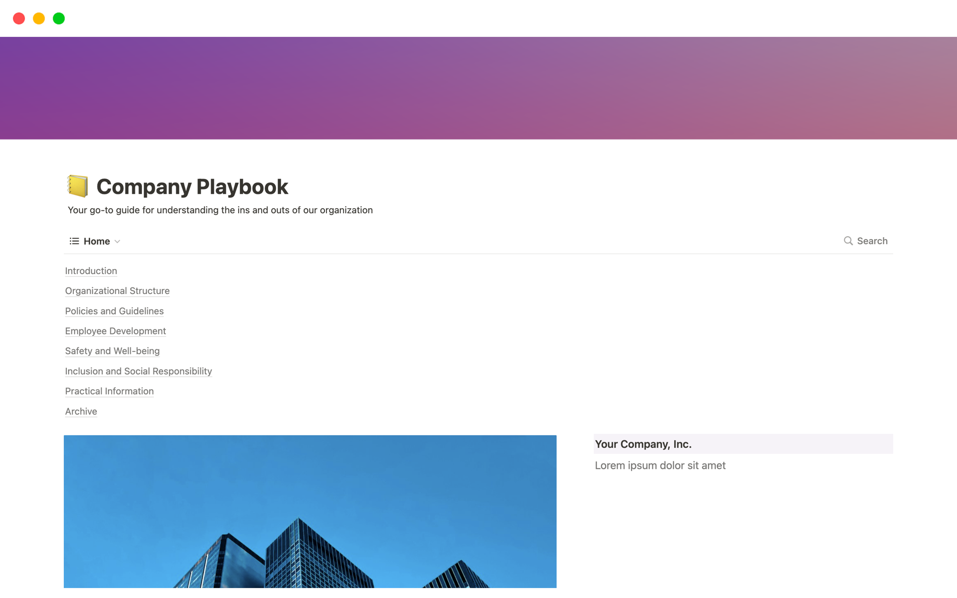 A template preview for Company Playbook