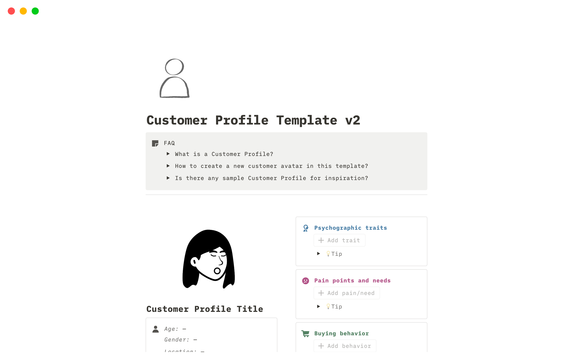 Eine Vorlagenvorschau für Customer Profile