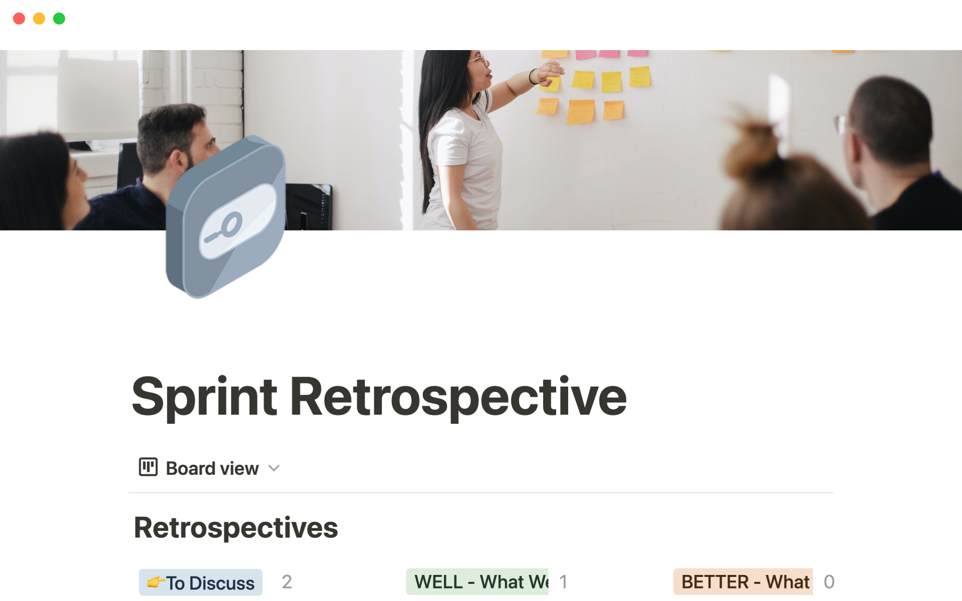 Track discussion topics, feedback, and actionable to-do’s so agile teams can continuously improve their work—without reinventing the wheel in this Sprint Retro template.