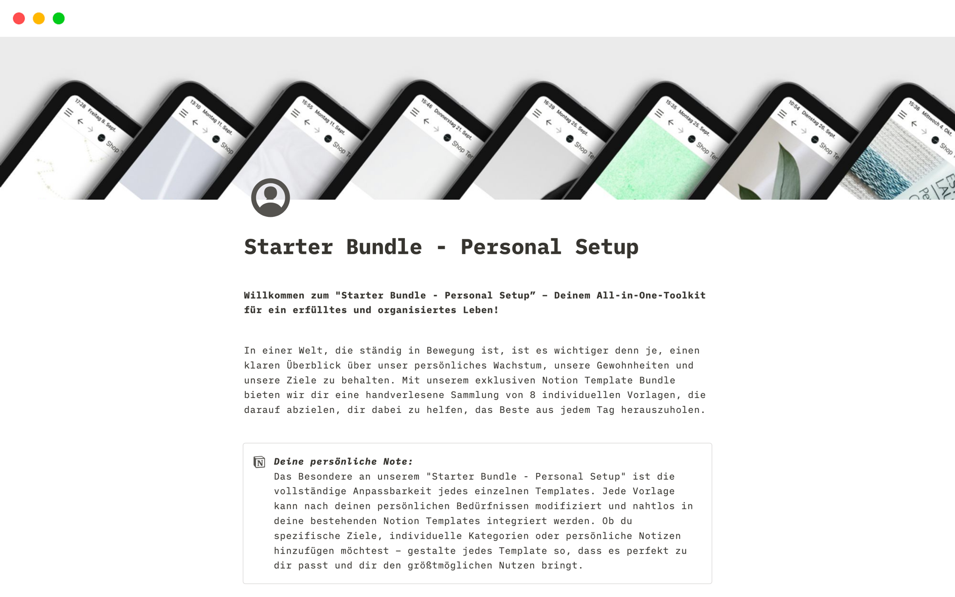 Unlock your full potential with the “Starter Bundle – Personal Setup” – an exclusive bundle of 8 customizable Notion templates.