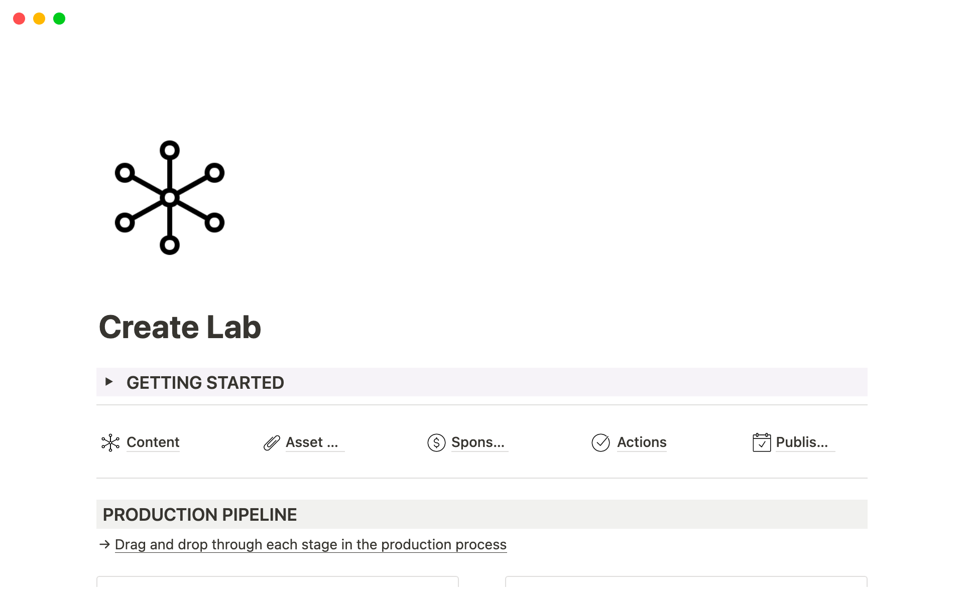 Create Lab Production System for Content Creatorsのテンプレートのプレビュー