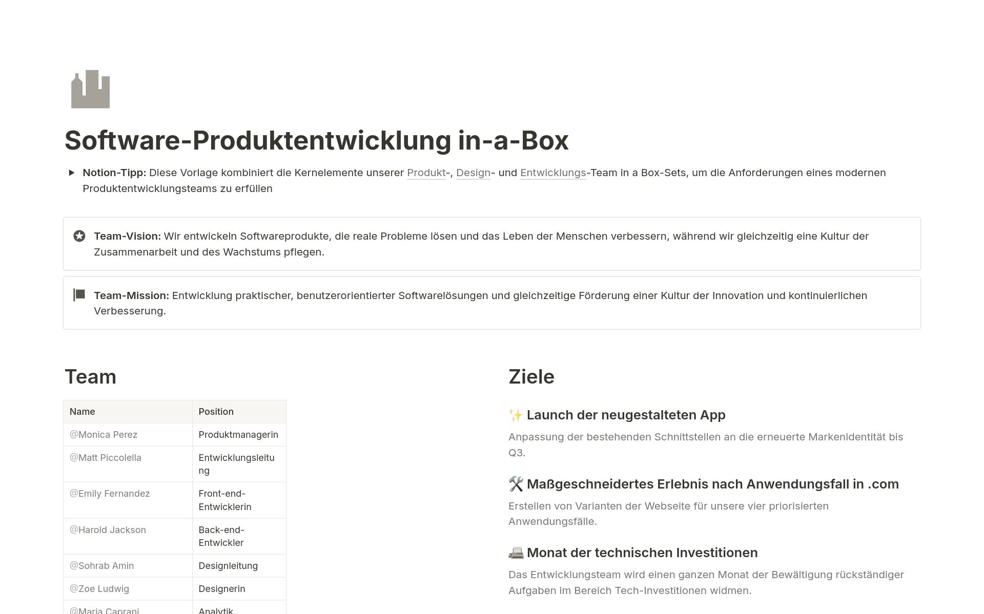 Eine Vorlagenvorschau für Software-Produktentwicklung in-a-Box 