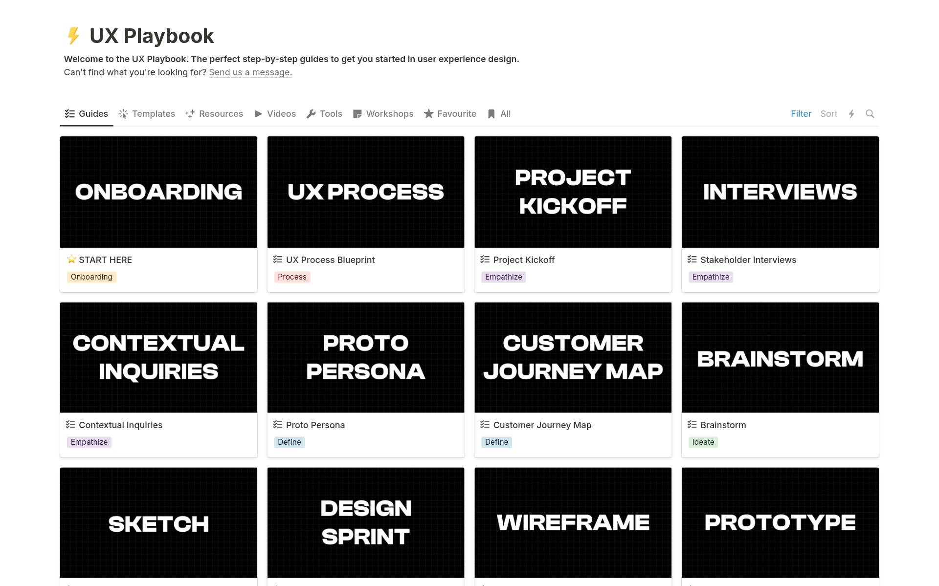 A template preview for UX Playbook