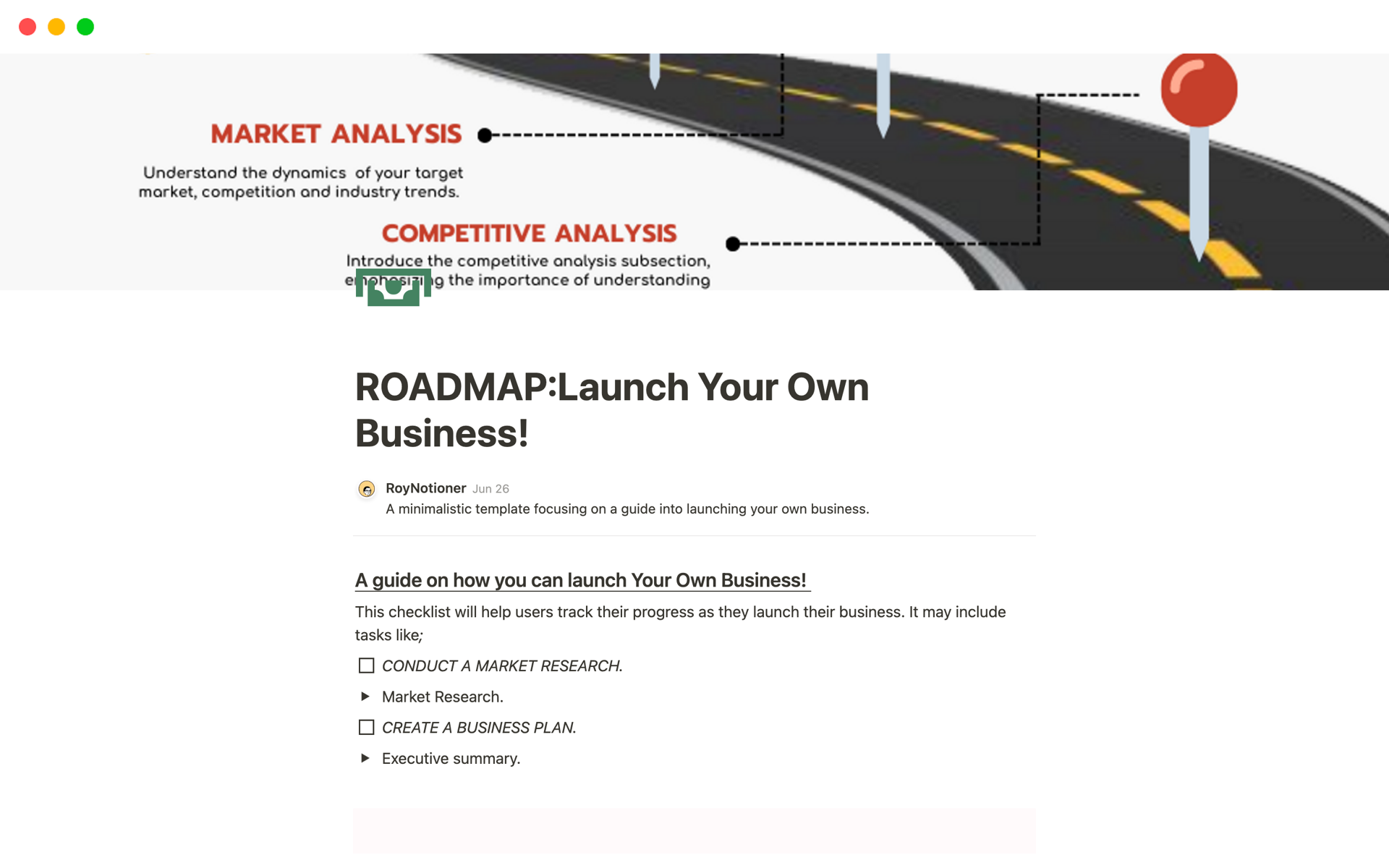 ROADMAP:Launch Your Own Business!のテンプレートのプレビュー