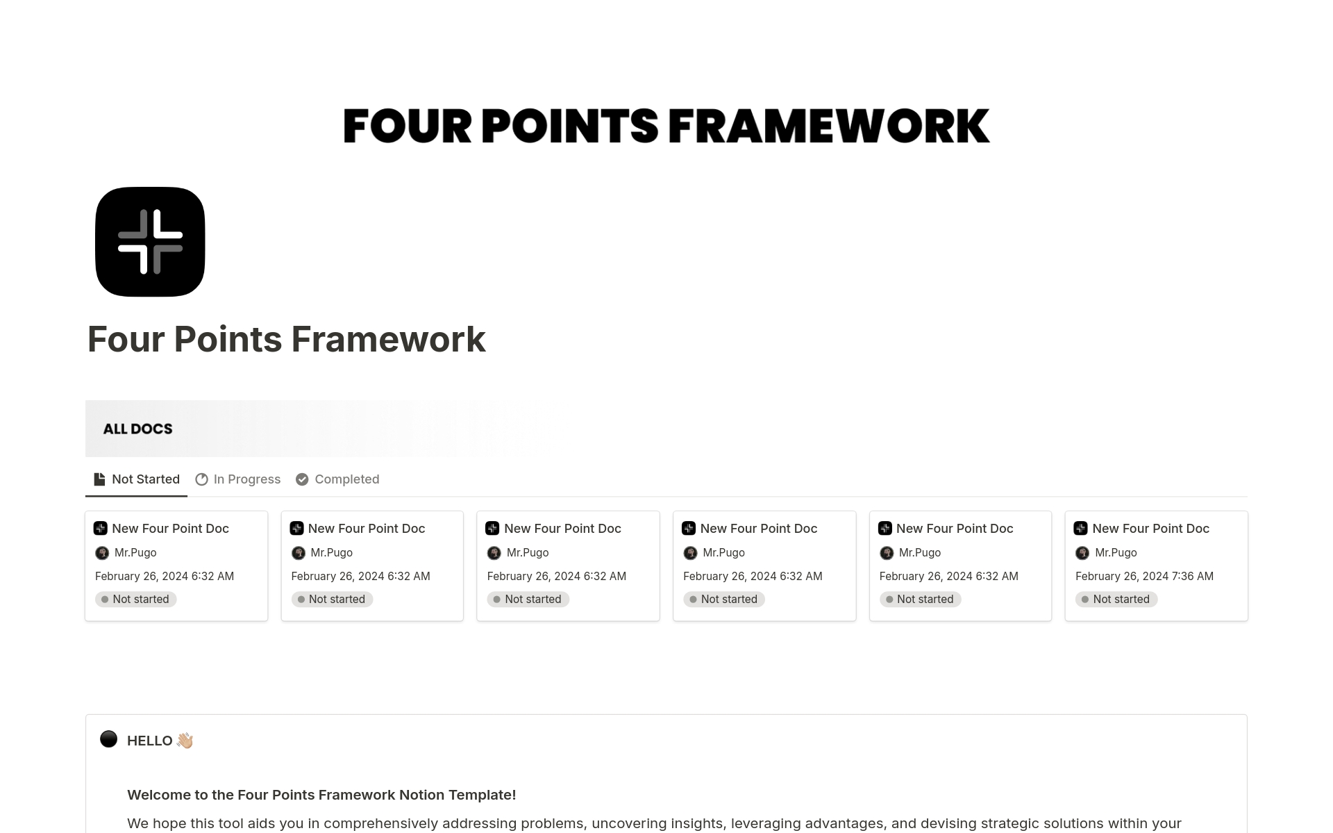 Aperçu du modèle de Four Points Framework