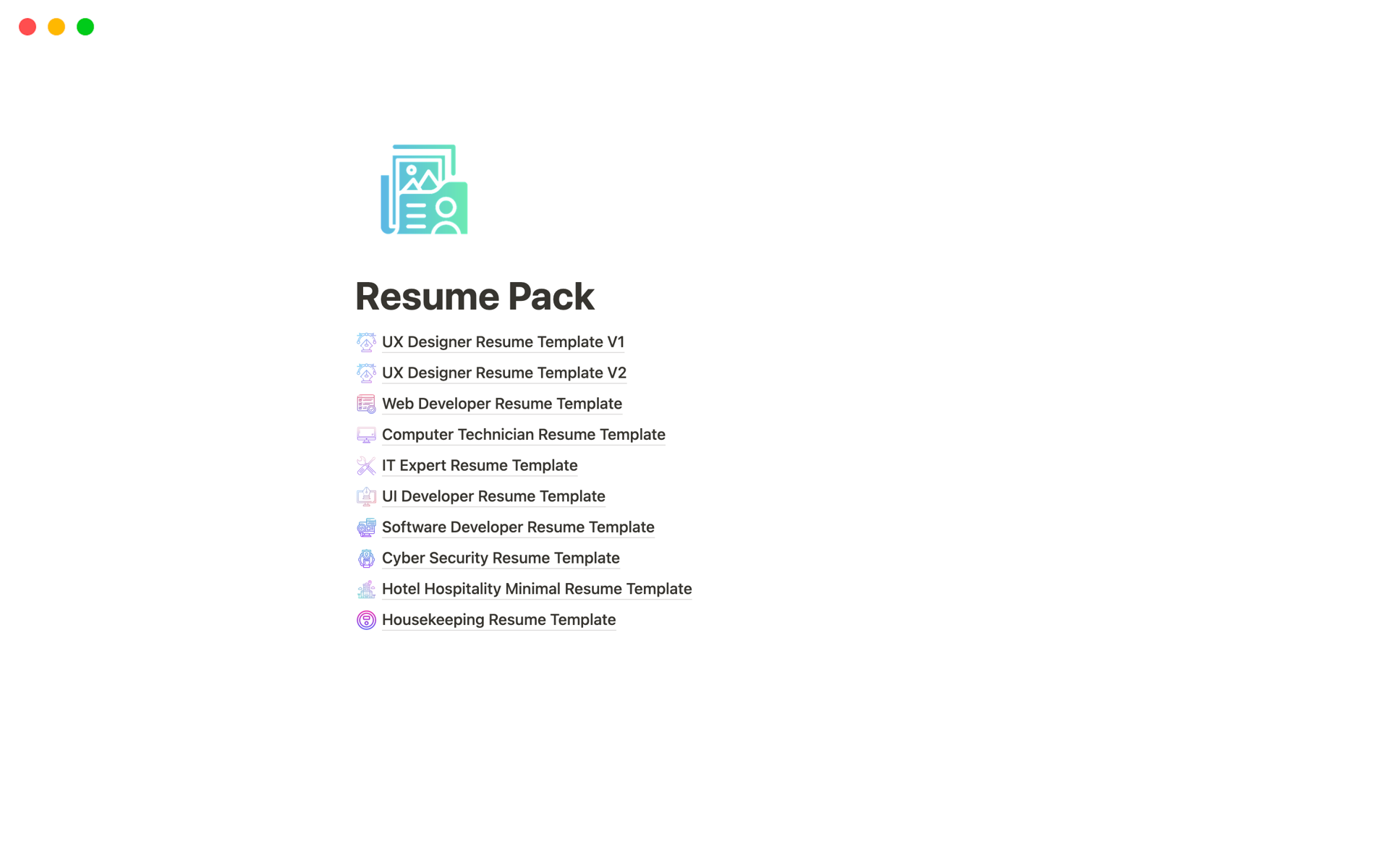 Eine Vorlagenvorschau für Resume Pack