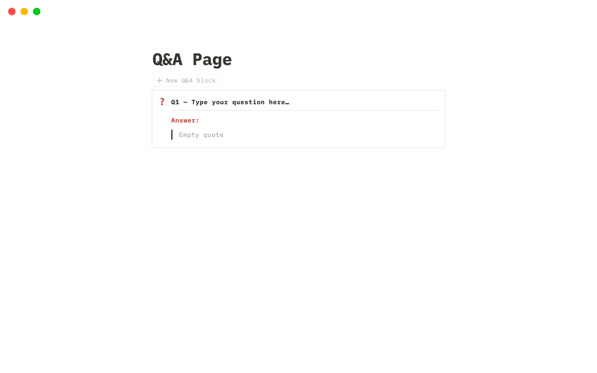 Aperçu du modèle de Q&A Page