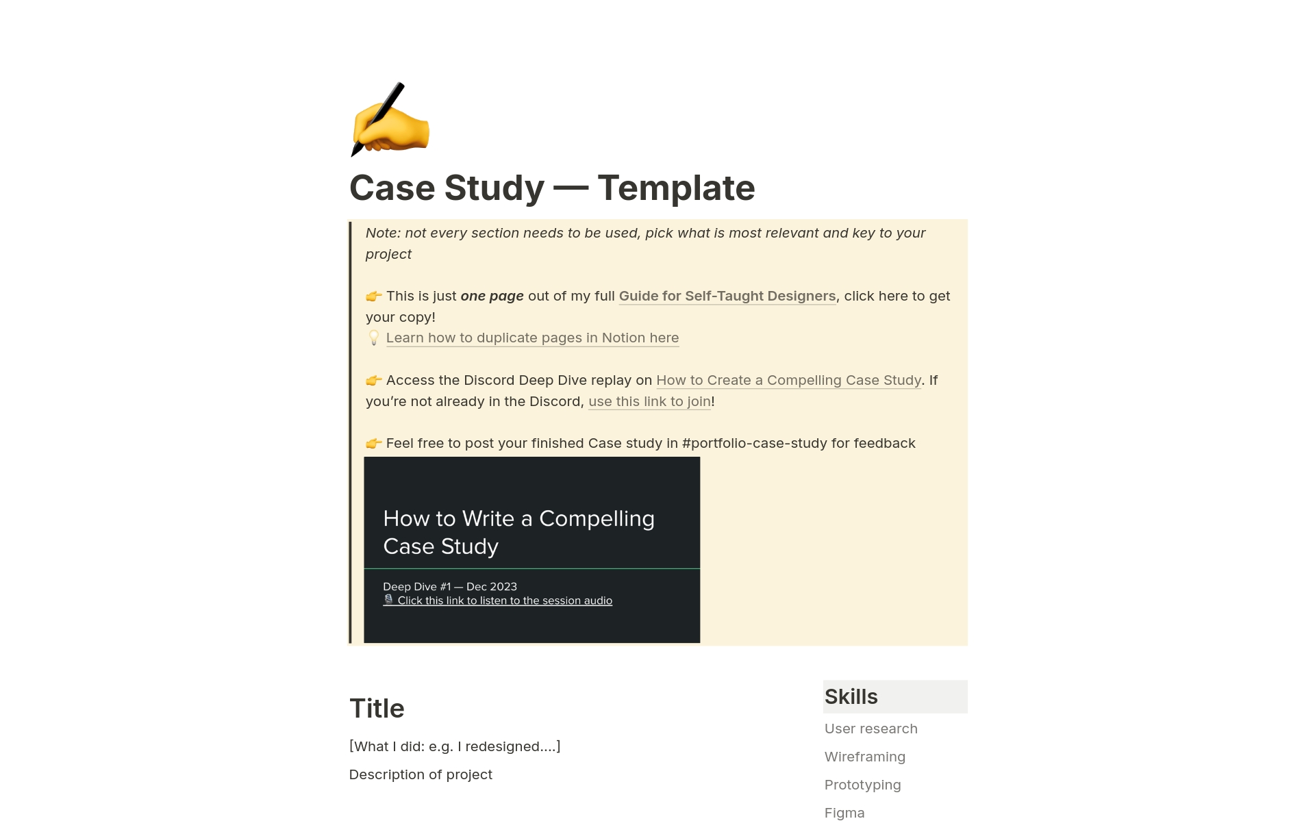 Eine Vorlagenvorschau für UX Design Case Study