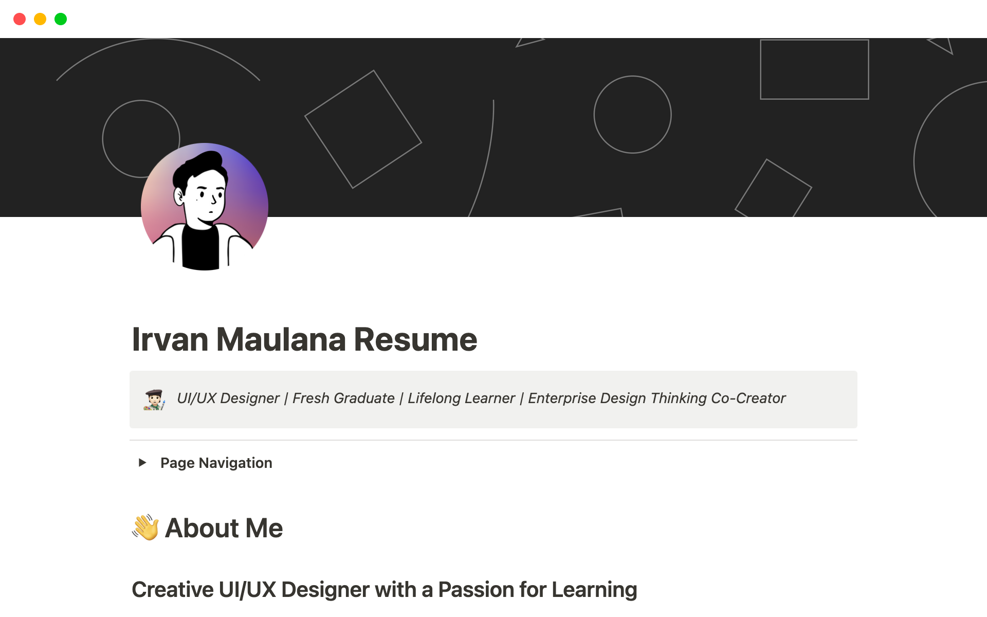 This template is a Notion template for a UI/UX Designer's resume