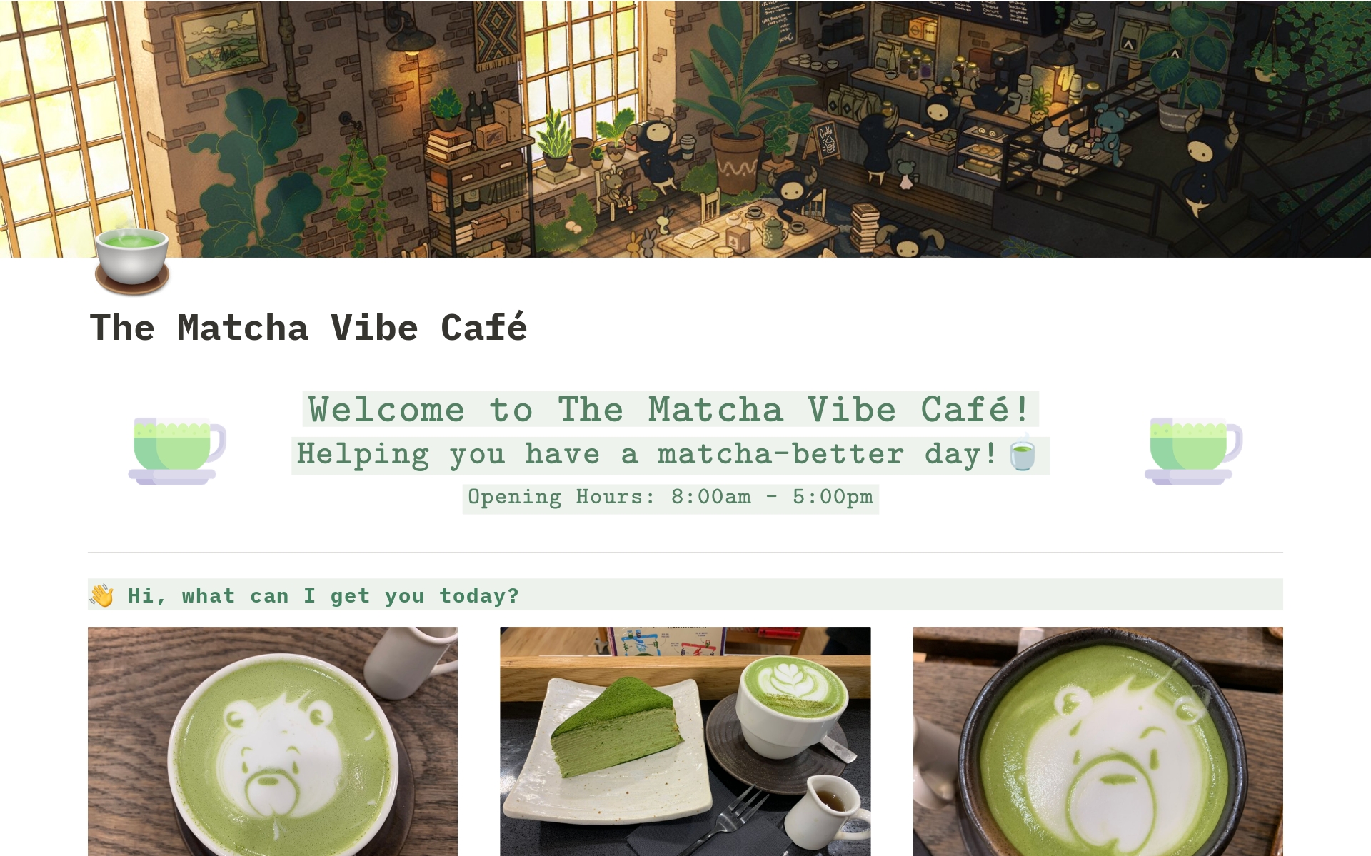 Eine Vorlagenvorschau für The Matcha Vibe Cafe - Life Planner