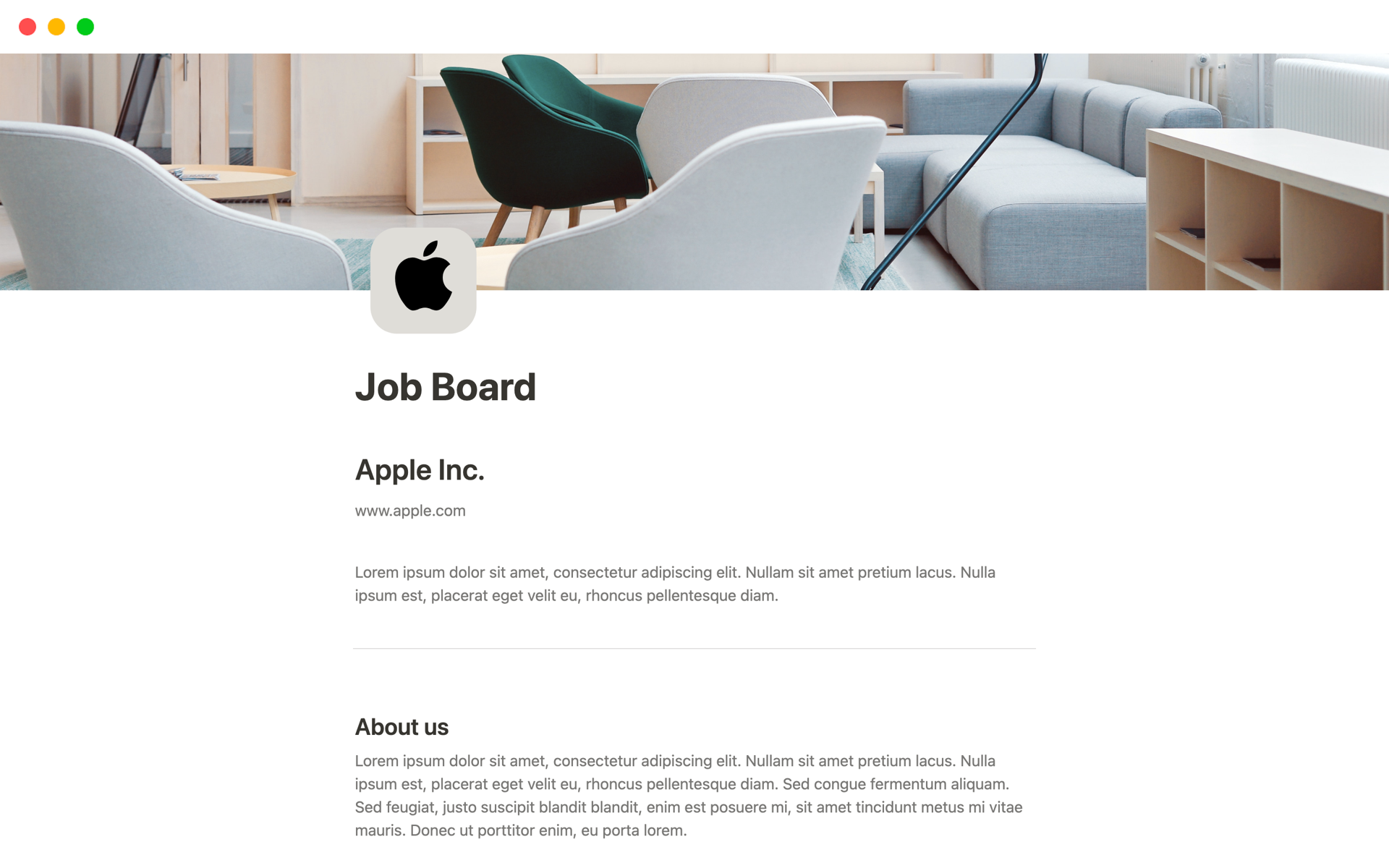A template preview for Job Board