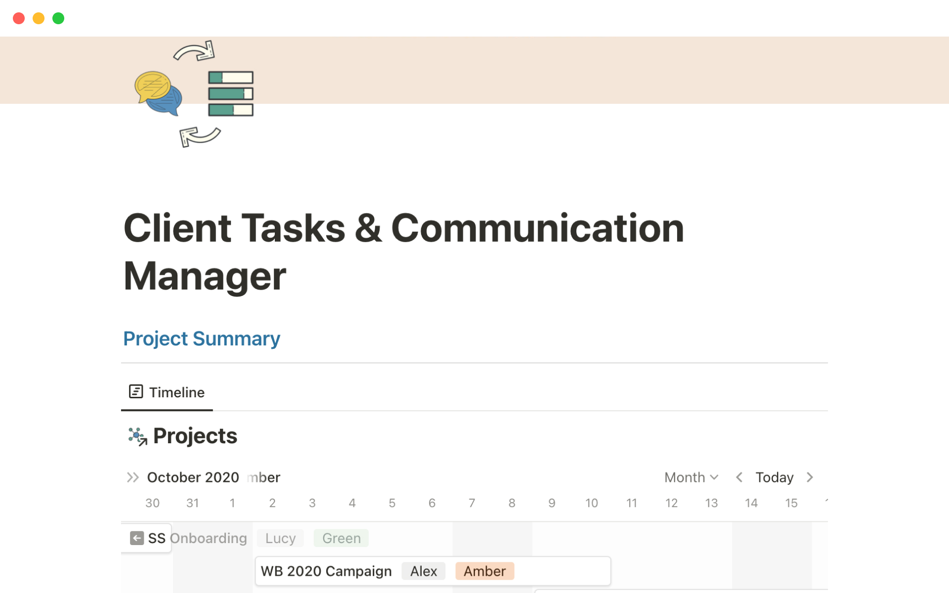 Eine Vorlagenvorschau für Client tasks & communication manager