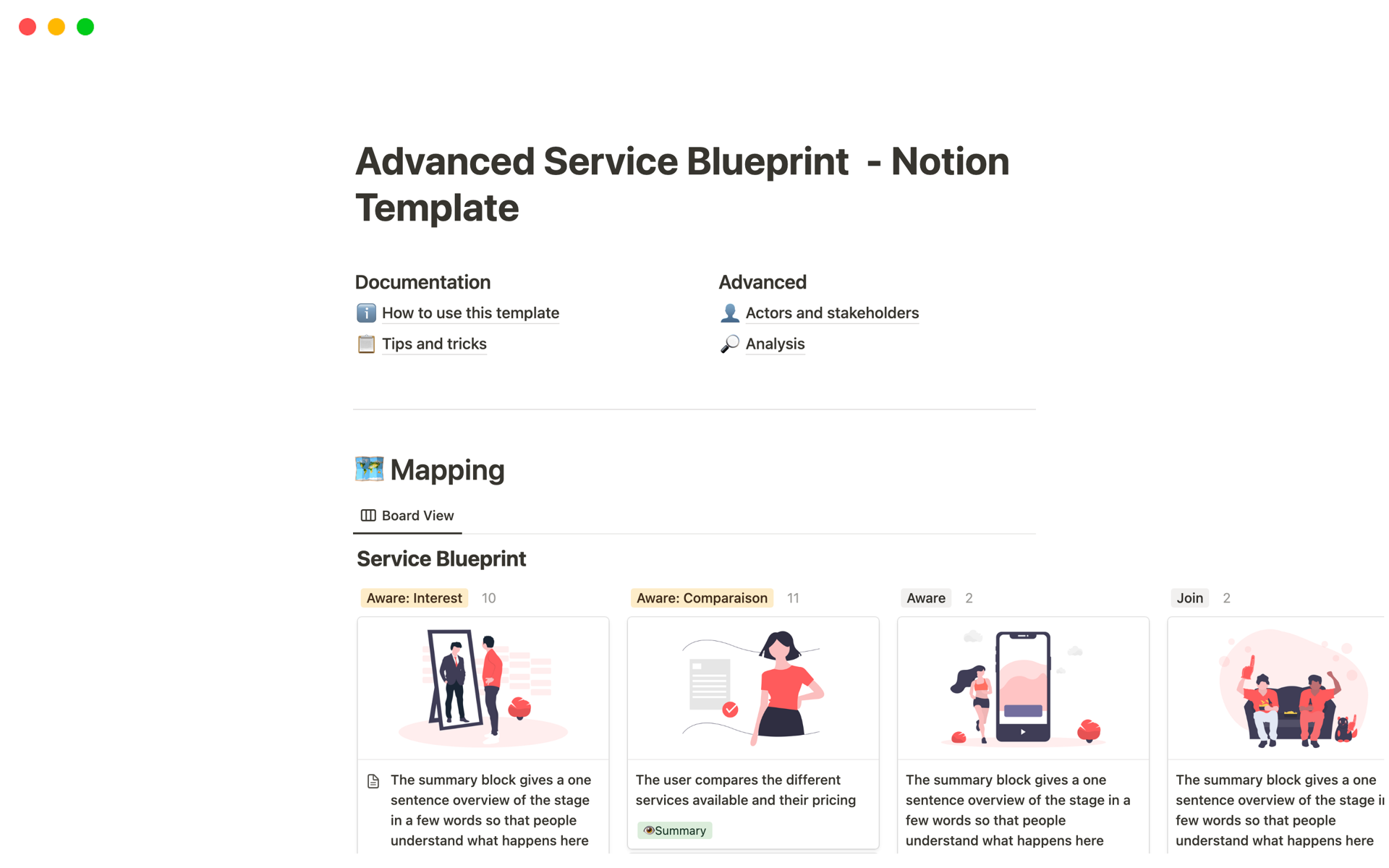 Create a complete Service Blueprint with automated analysis features directly in Notion.