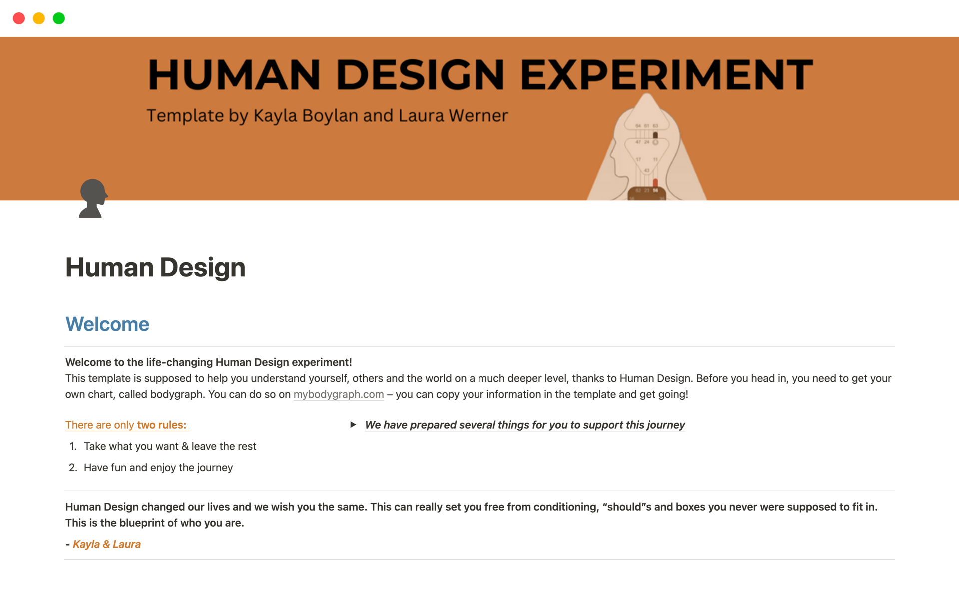 Eine Vorlagenvorschau für Human Design