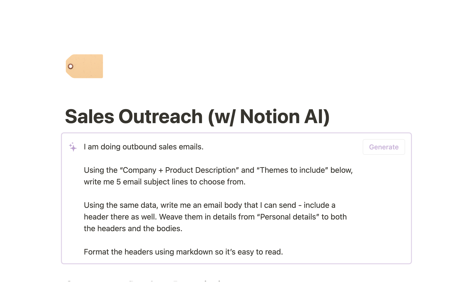 Uma prévia do modelo para AI Sales Outreach Email 