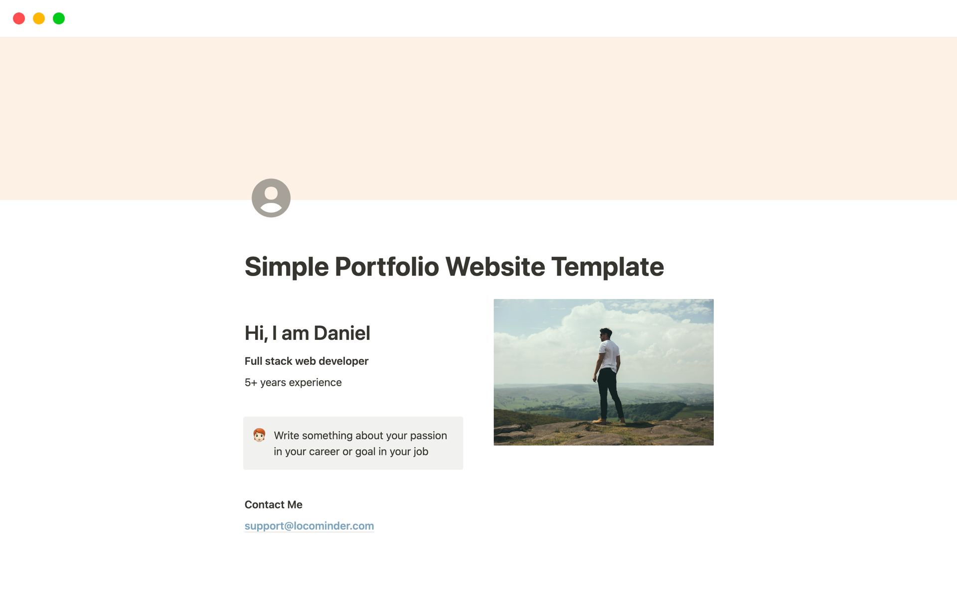 A template preview for Simple Portfolio Website