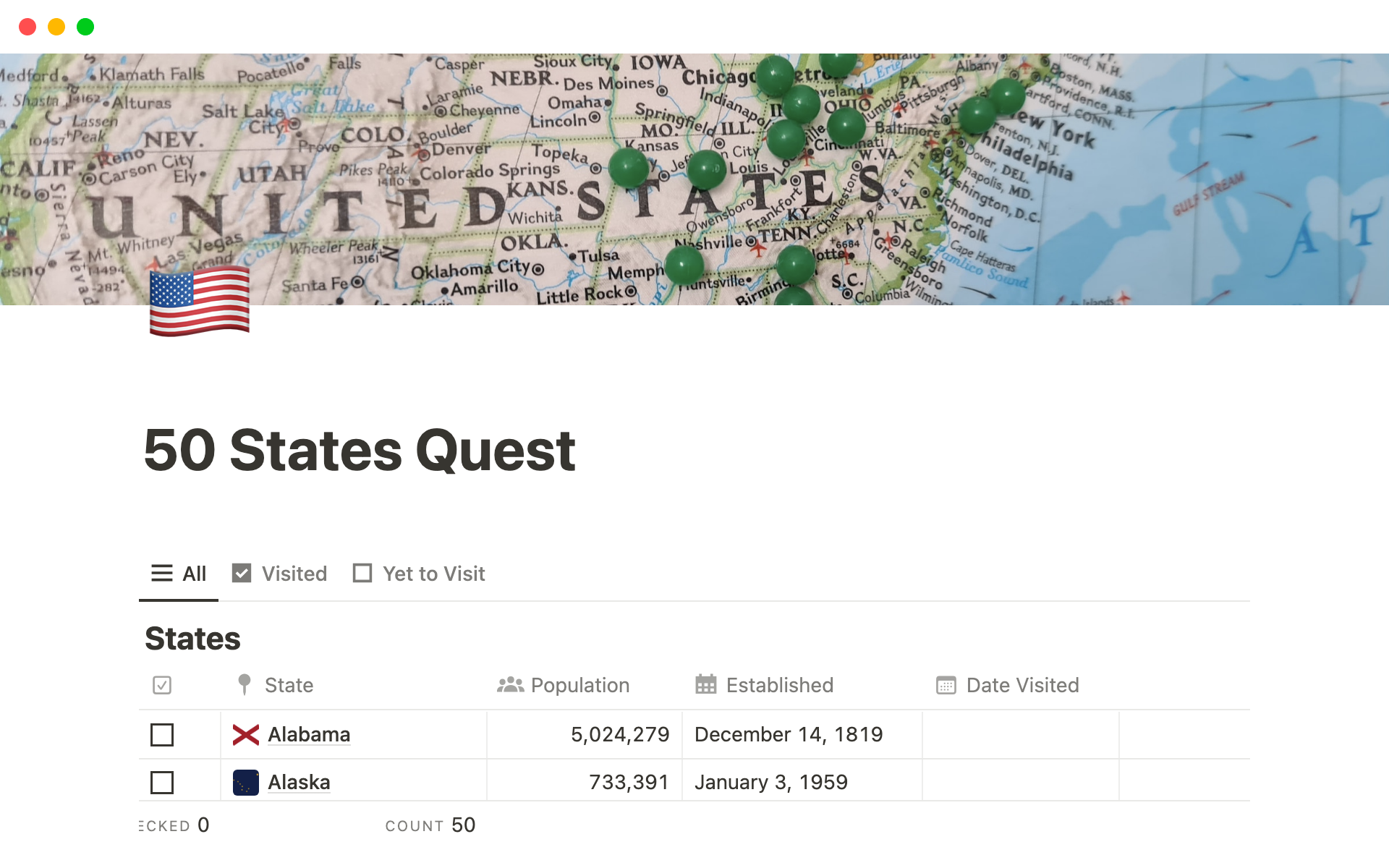 Vista previa de plantilla para 50 U.S. States Quest