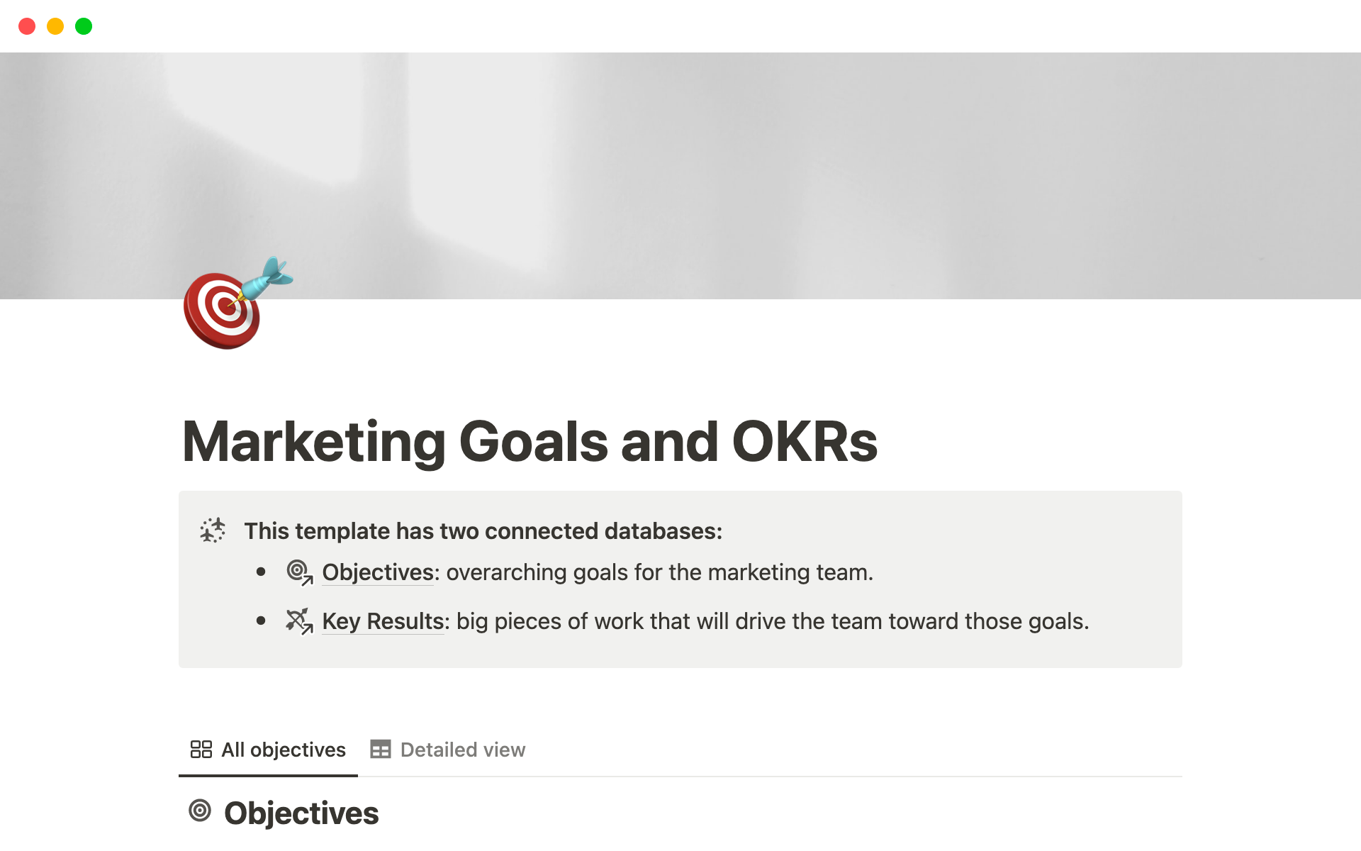 Eine Vorlagenvorschau für Marketing Goals and OKRs