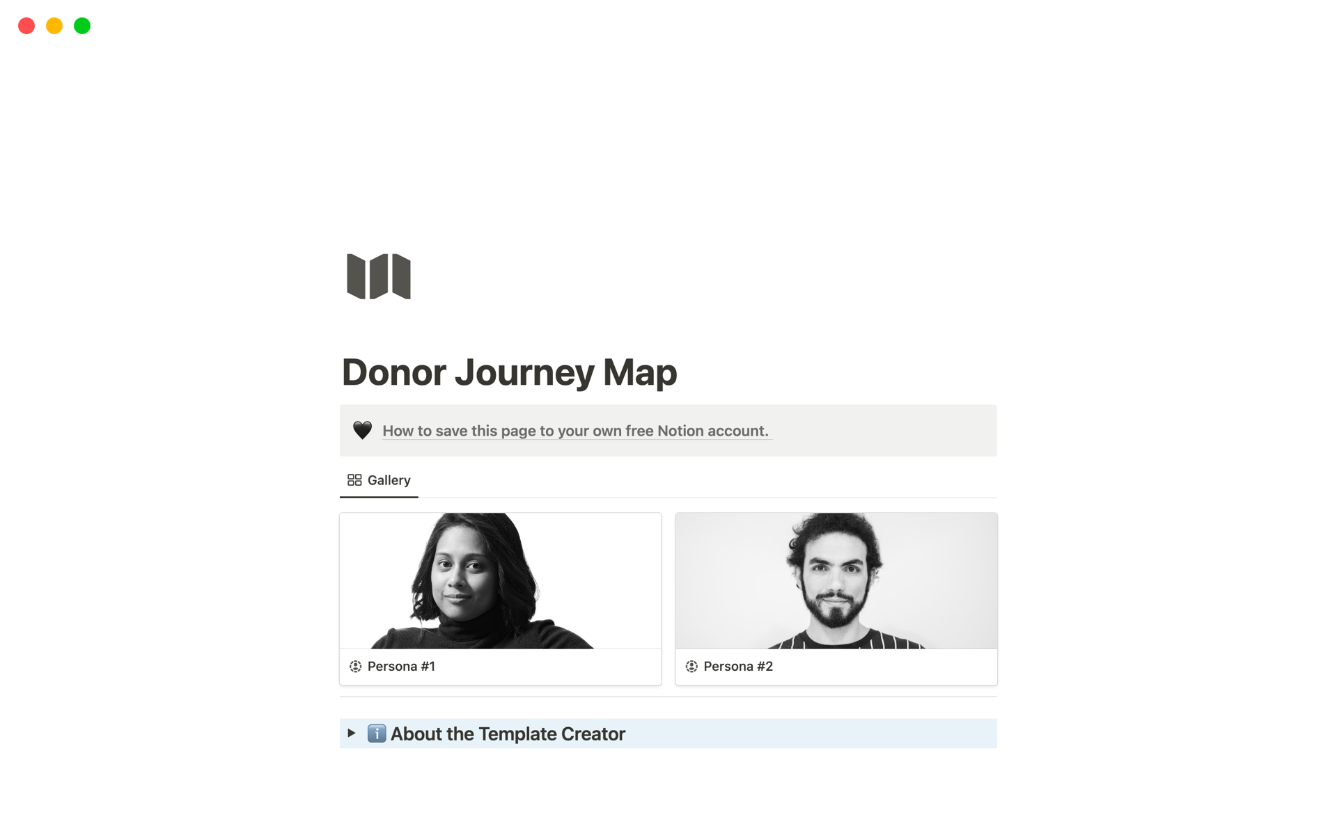 Eine Vorlagenvorschau für Donor Journey Map