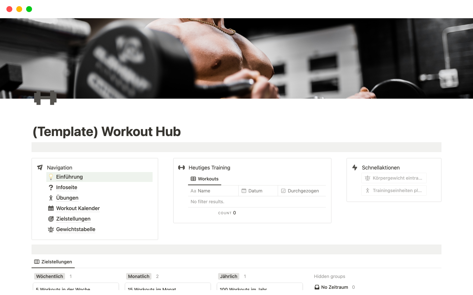 Eine Vorlagenvorschau für (Template) Workout Hub 