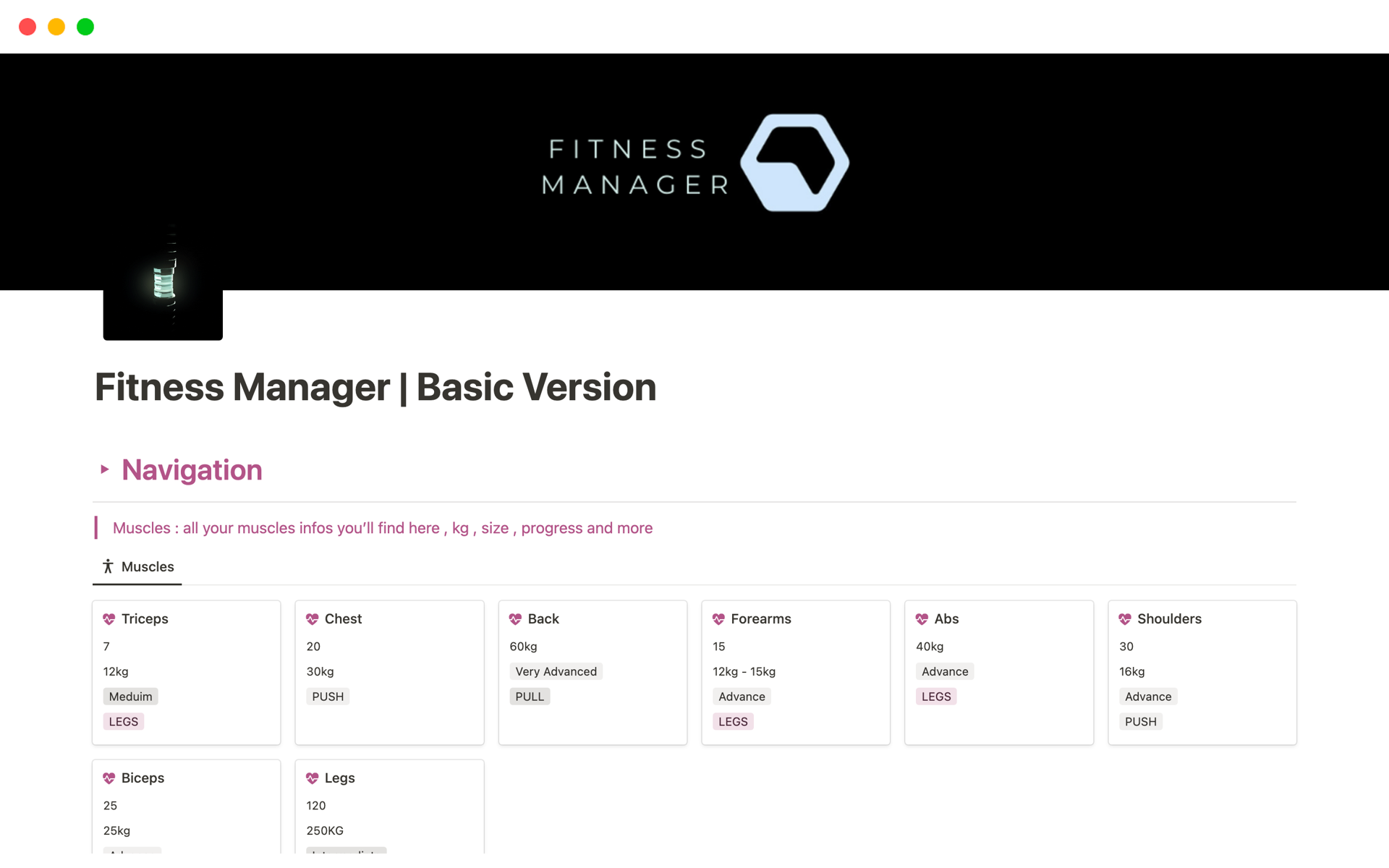 Eine Vorlagenvorschau für Fitness Manager | Basic Version