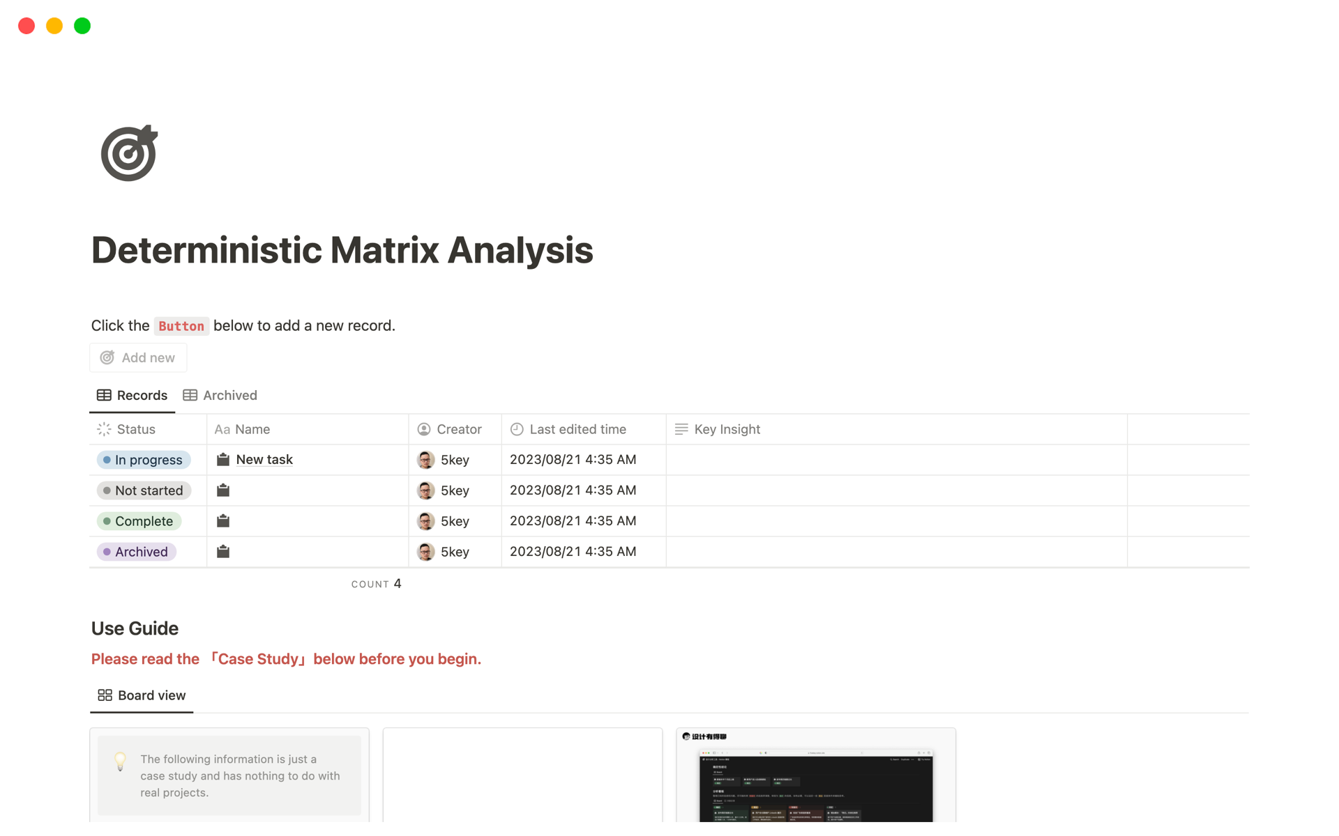 Vista previa de una plantilla para Deterministic Matrix Analysis