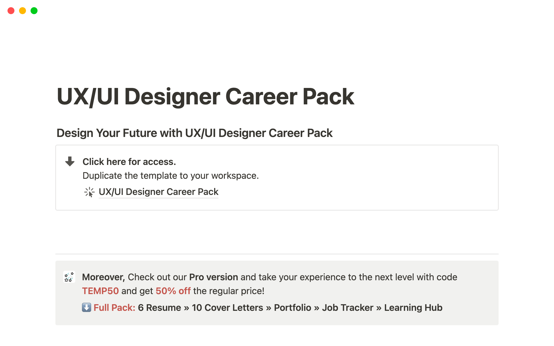 Eine Vorlagenvorschau für UX/UI Designer Career Pack