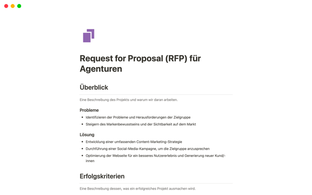 Request for Proposal (RFP) für Agenturen