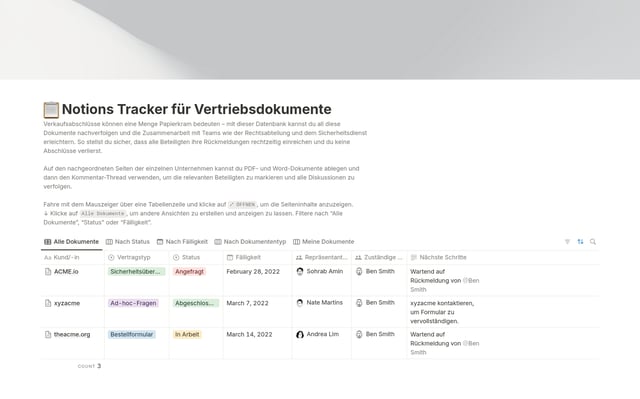 Notions Tracker für Vertriebsdokumente