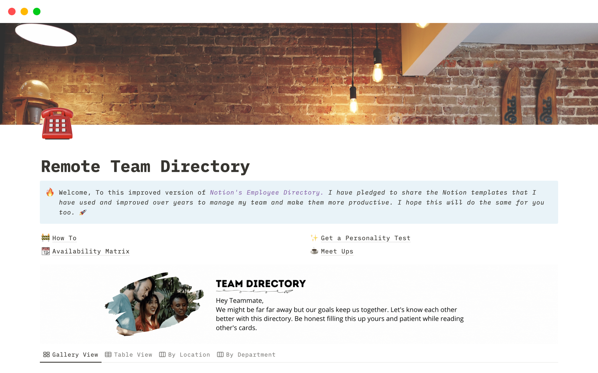 A template preview for Remote Team Directory Pro