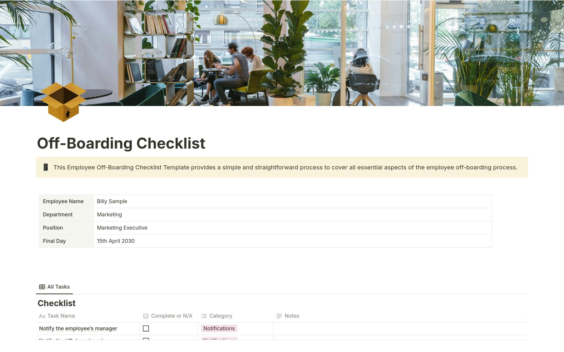A template preview for Off-Boarding Checklist