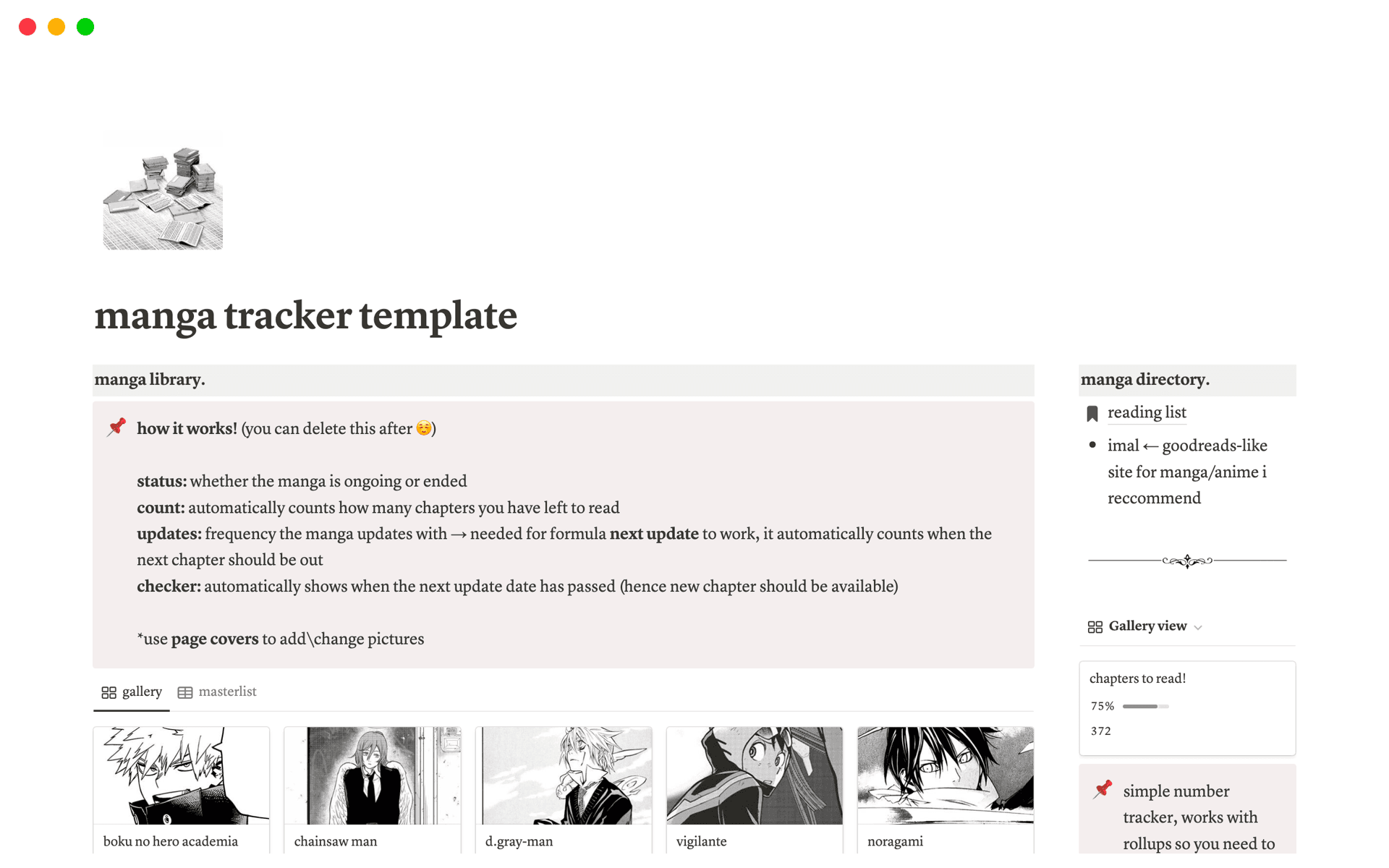 template you can use to track manga readings with!