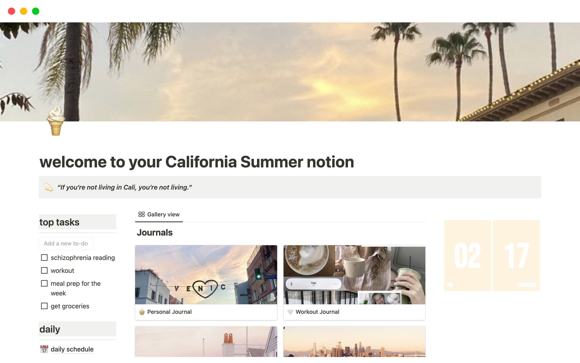 Aesthetic California Summer notion Notion Template