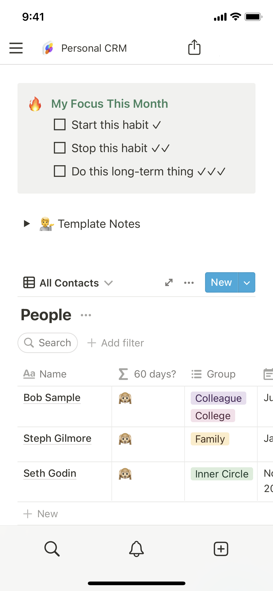 Notion Template Gallery – Personal CRM