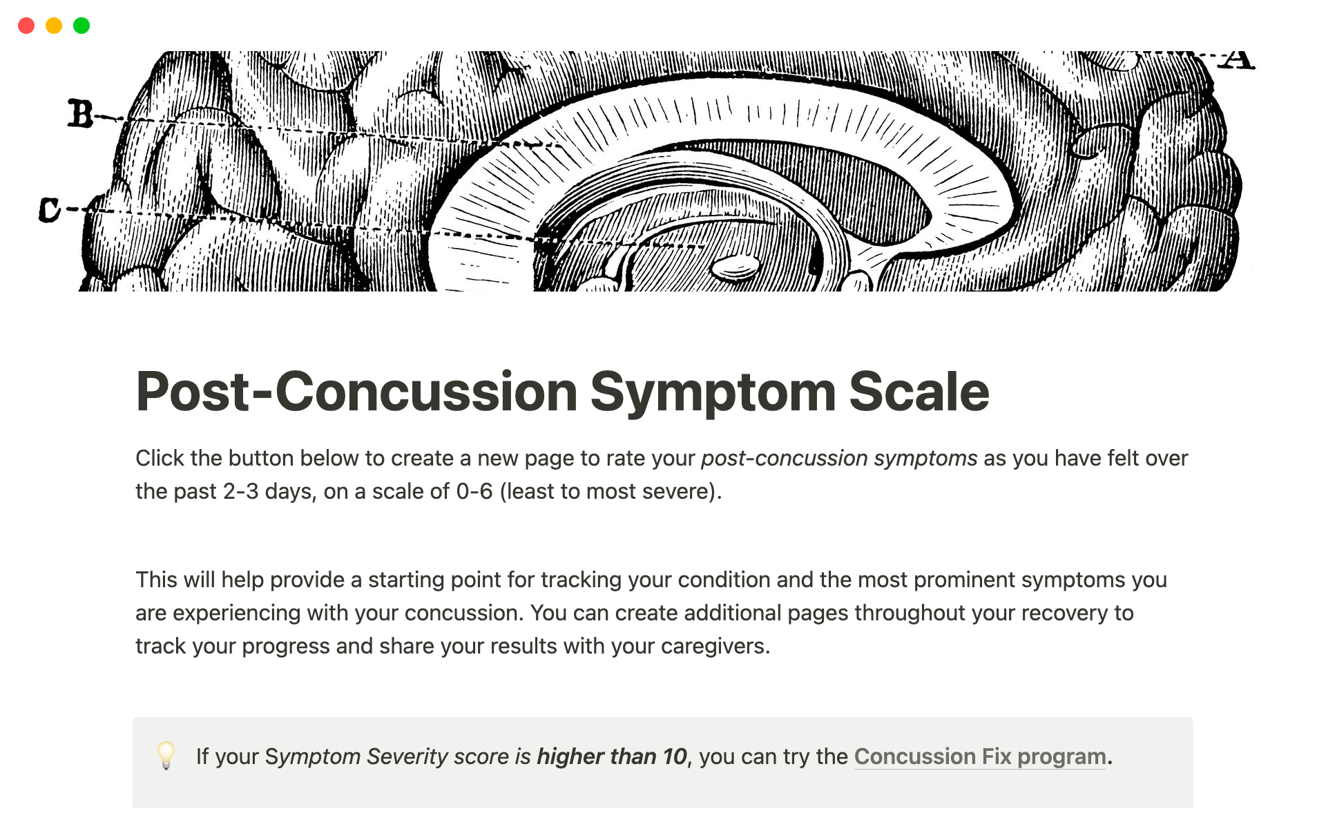 Post-Concussion Symptom Scale | Notion Template