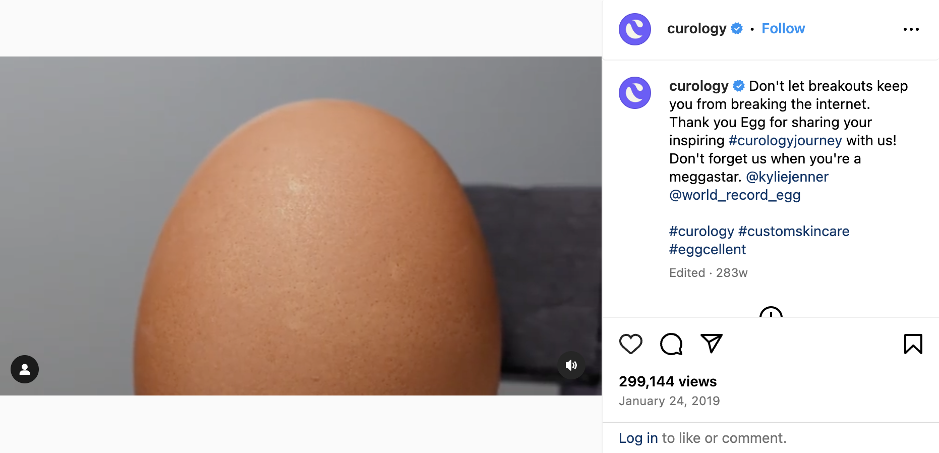 Lexie's first starring role as the Curology egg grabbed 300k views on Facebook.