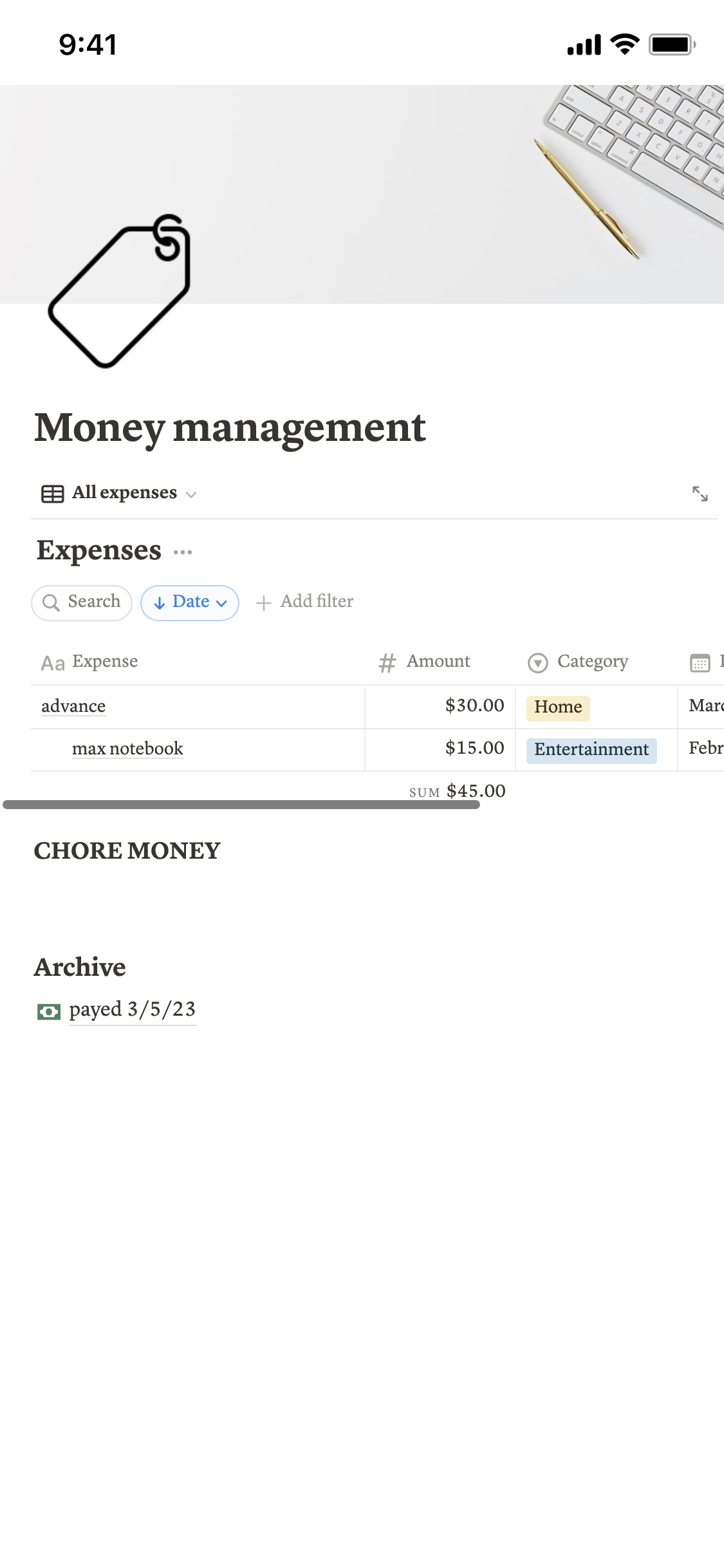 Notion Template Gallery Money management