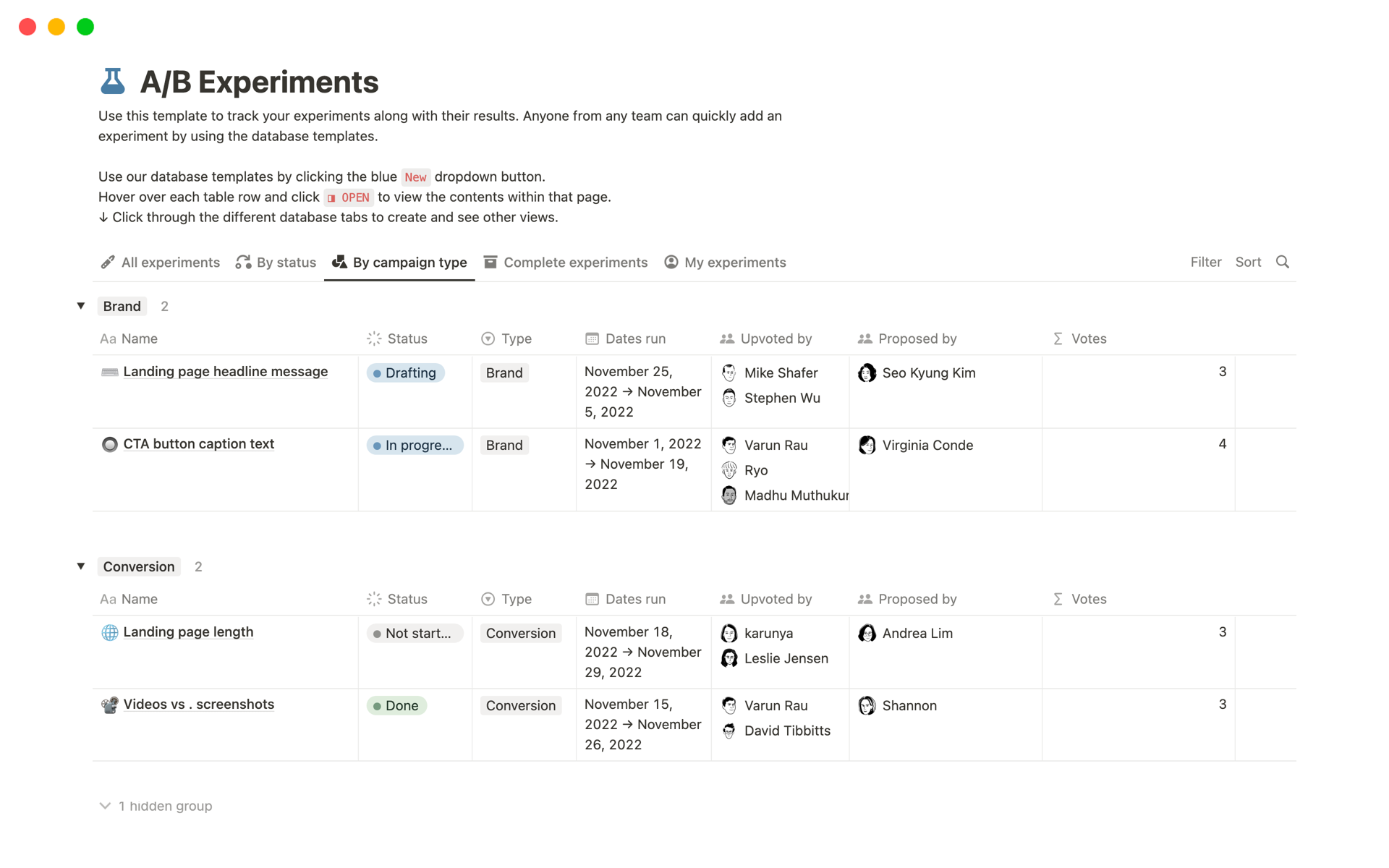 A/B Experiments | Notion Template