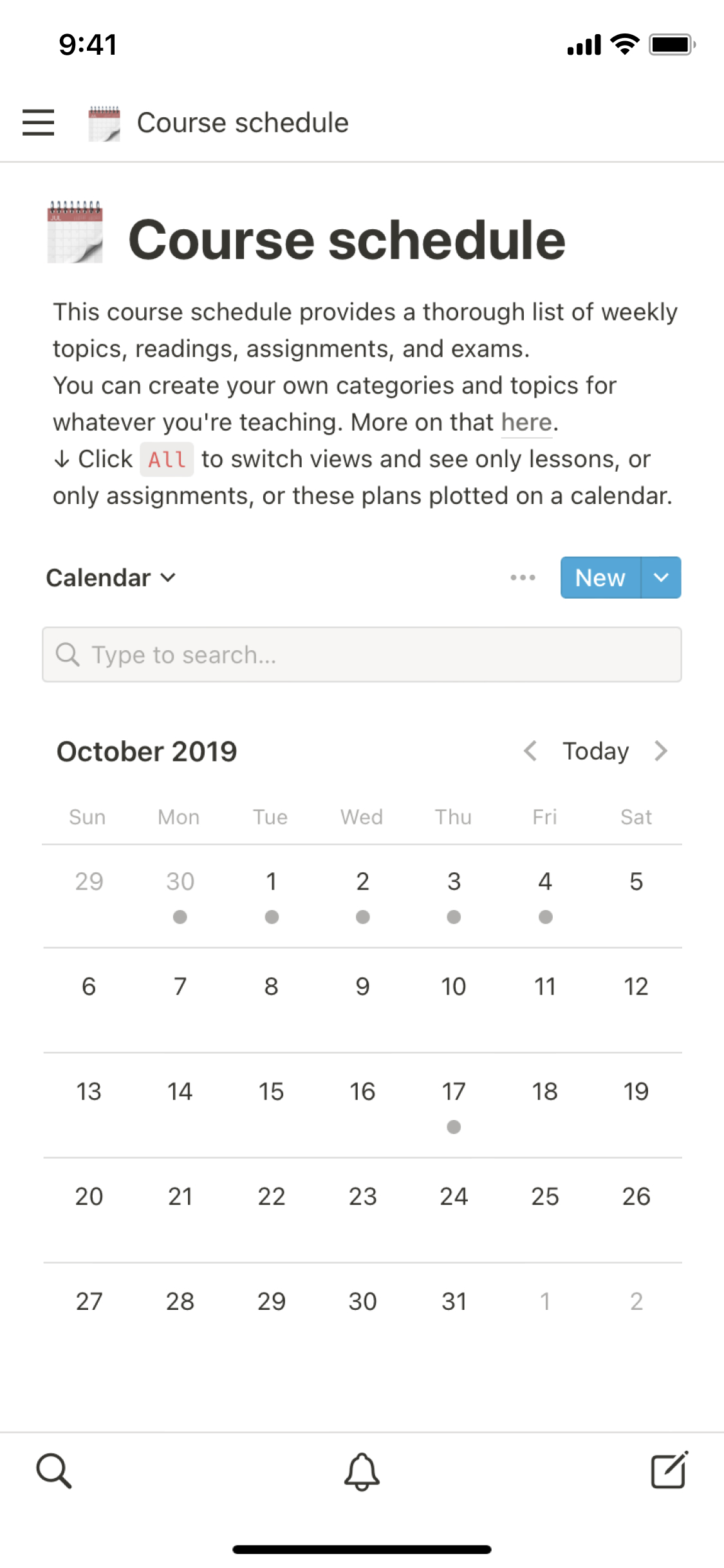 Notion Template Gallery Course schedule