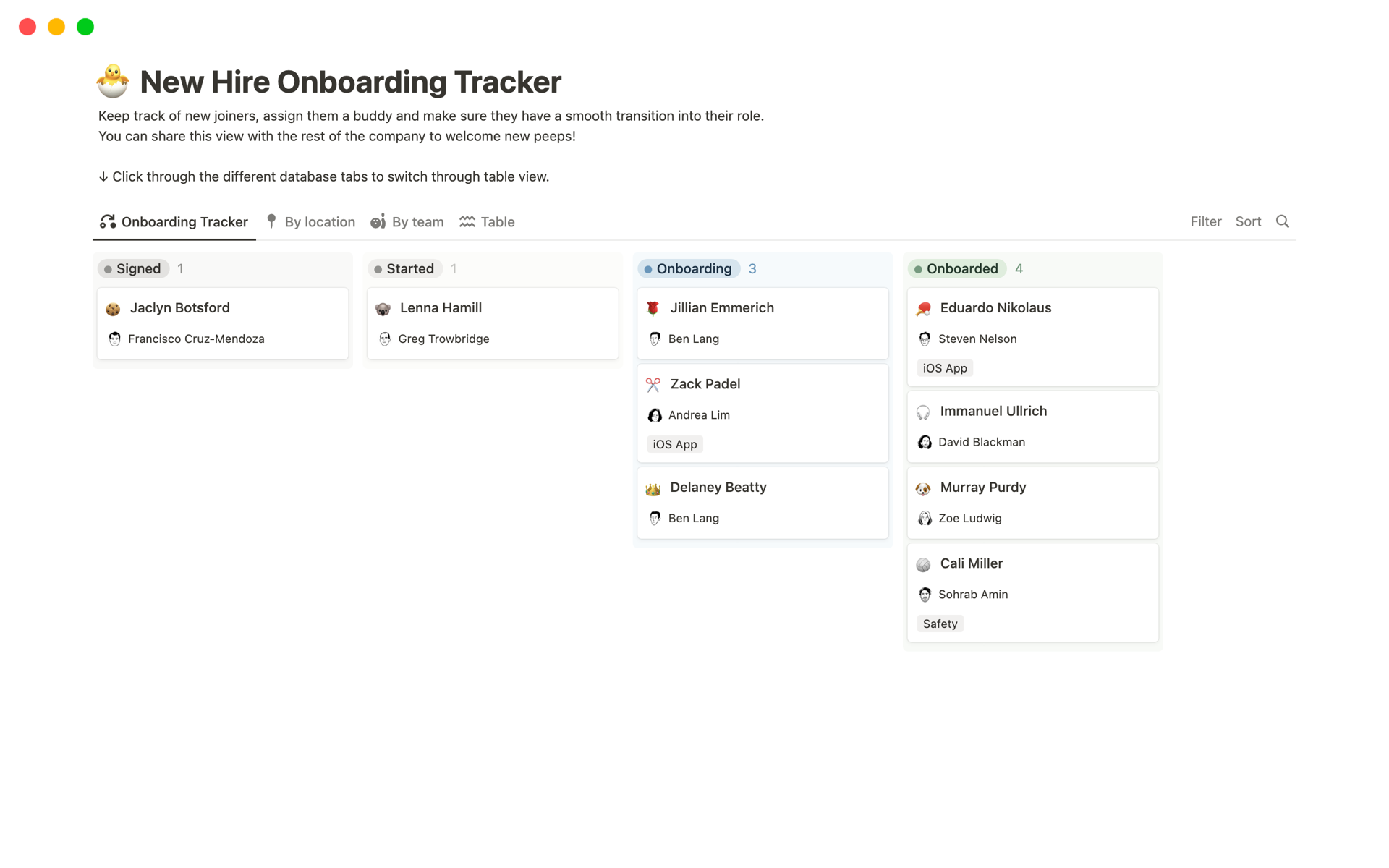 New Hire Onboarding Modèle Notion 