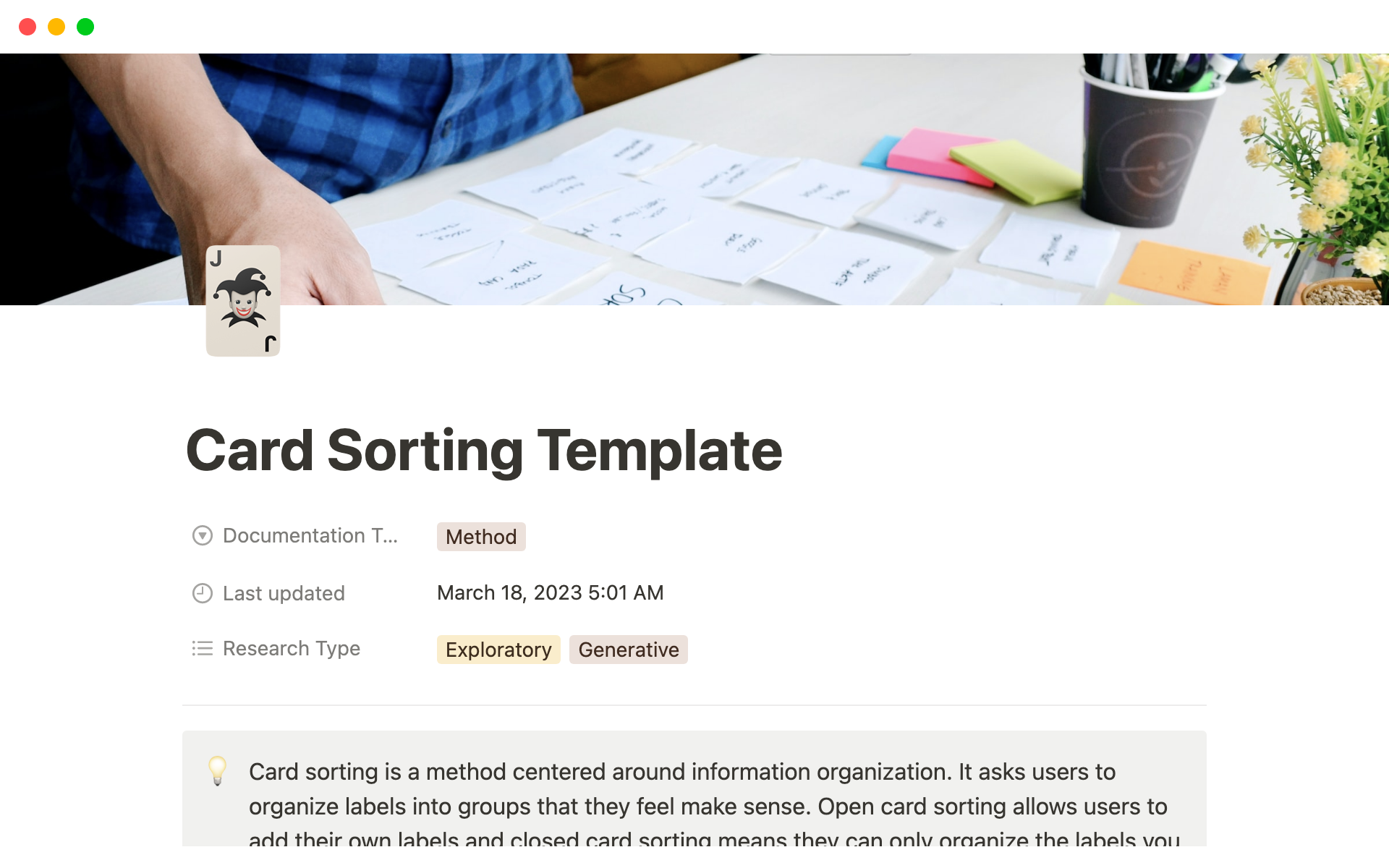 Card sorting template Notion Template