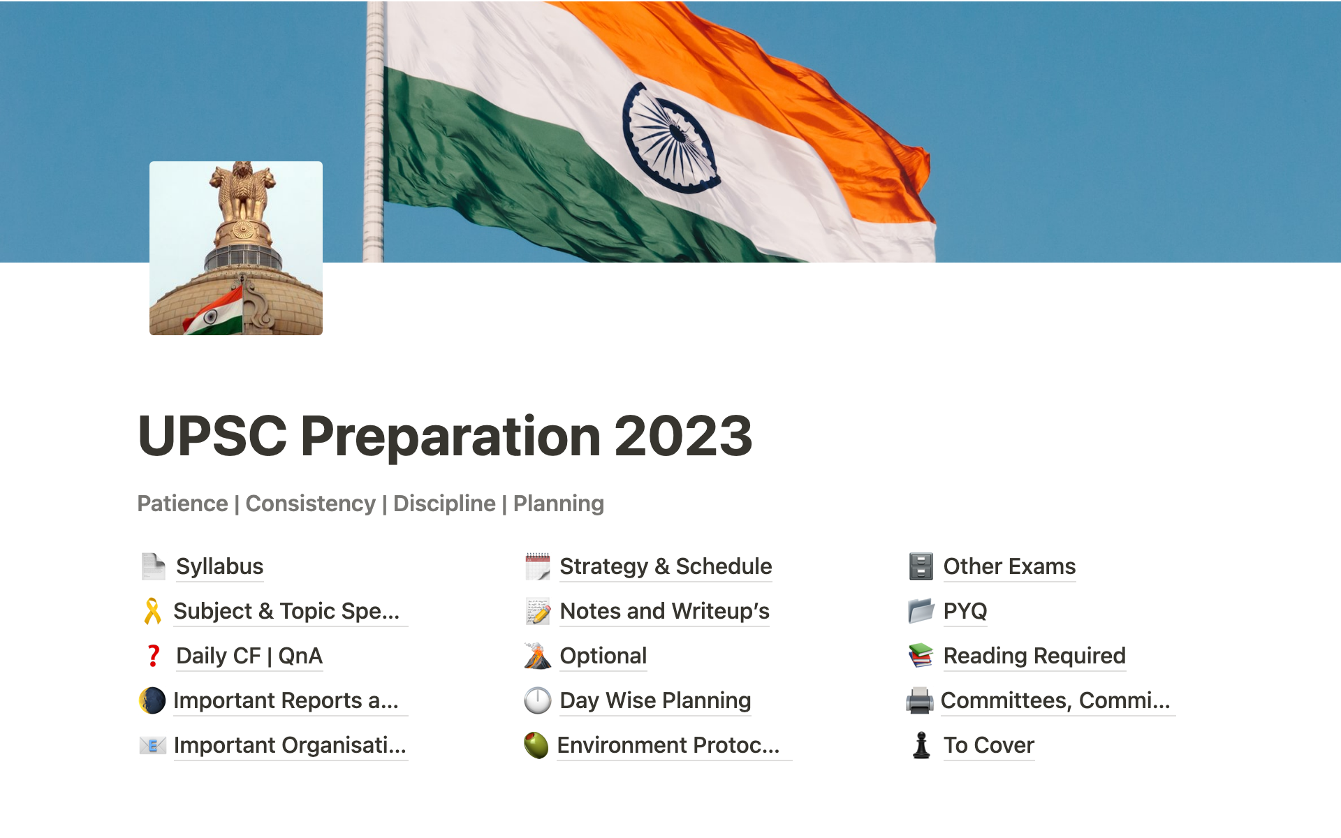 Notion Template Gallery UPSC Exam Prep