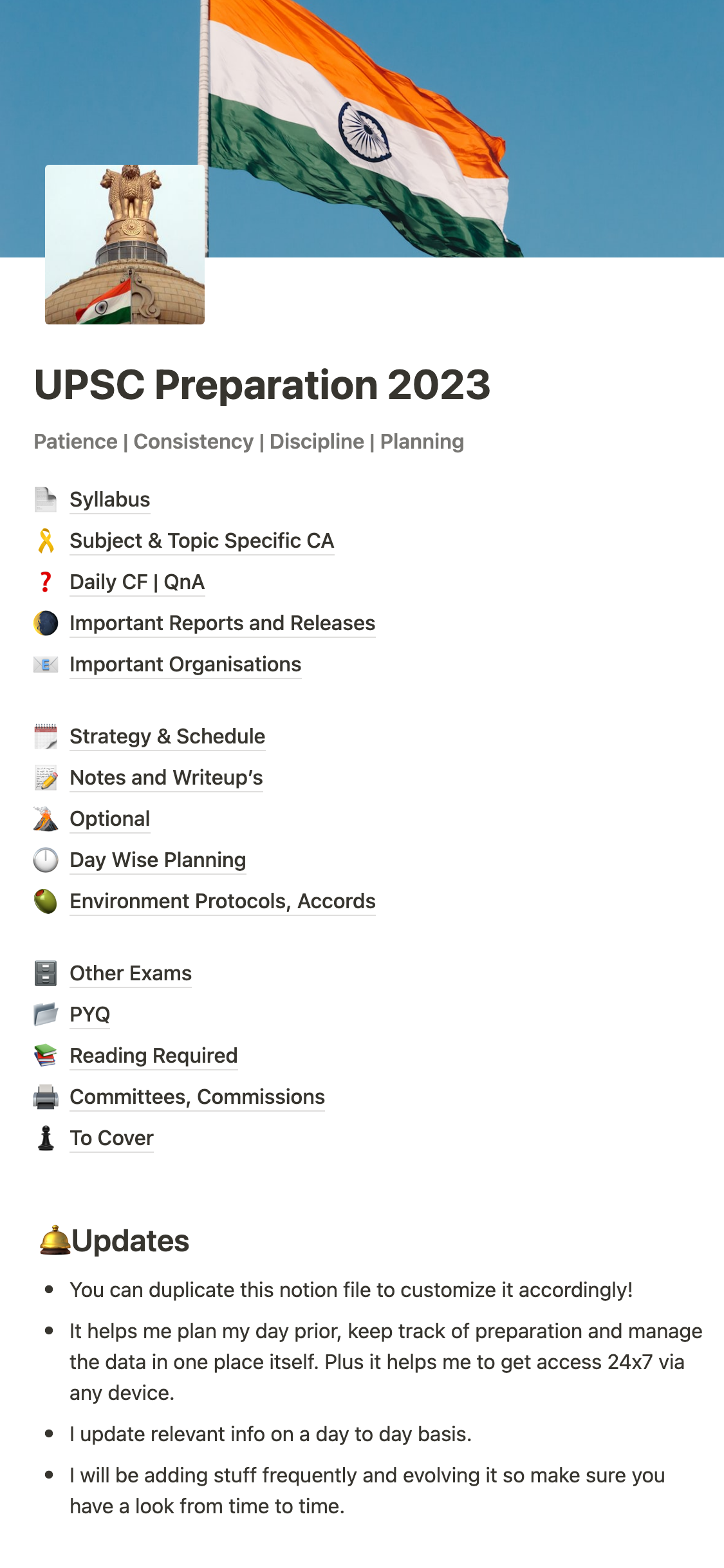 Notion Template Gallery UPSC Exam Prep