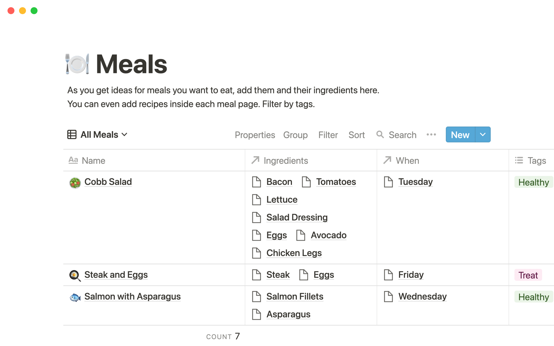 Notion Template Gallery – Meal planner