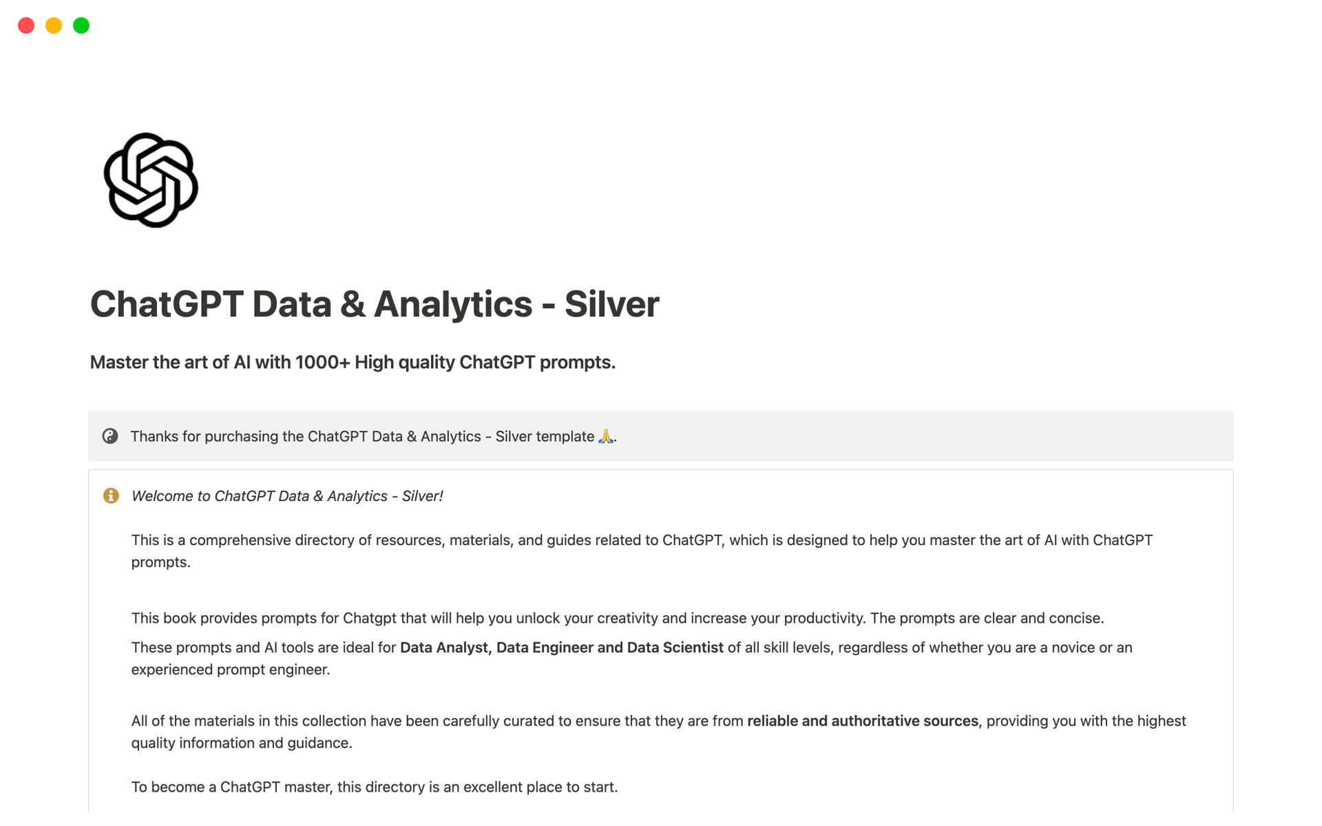 ChatGPT Data & Analytics Notion Template