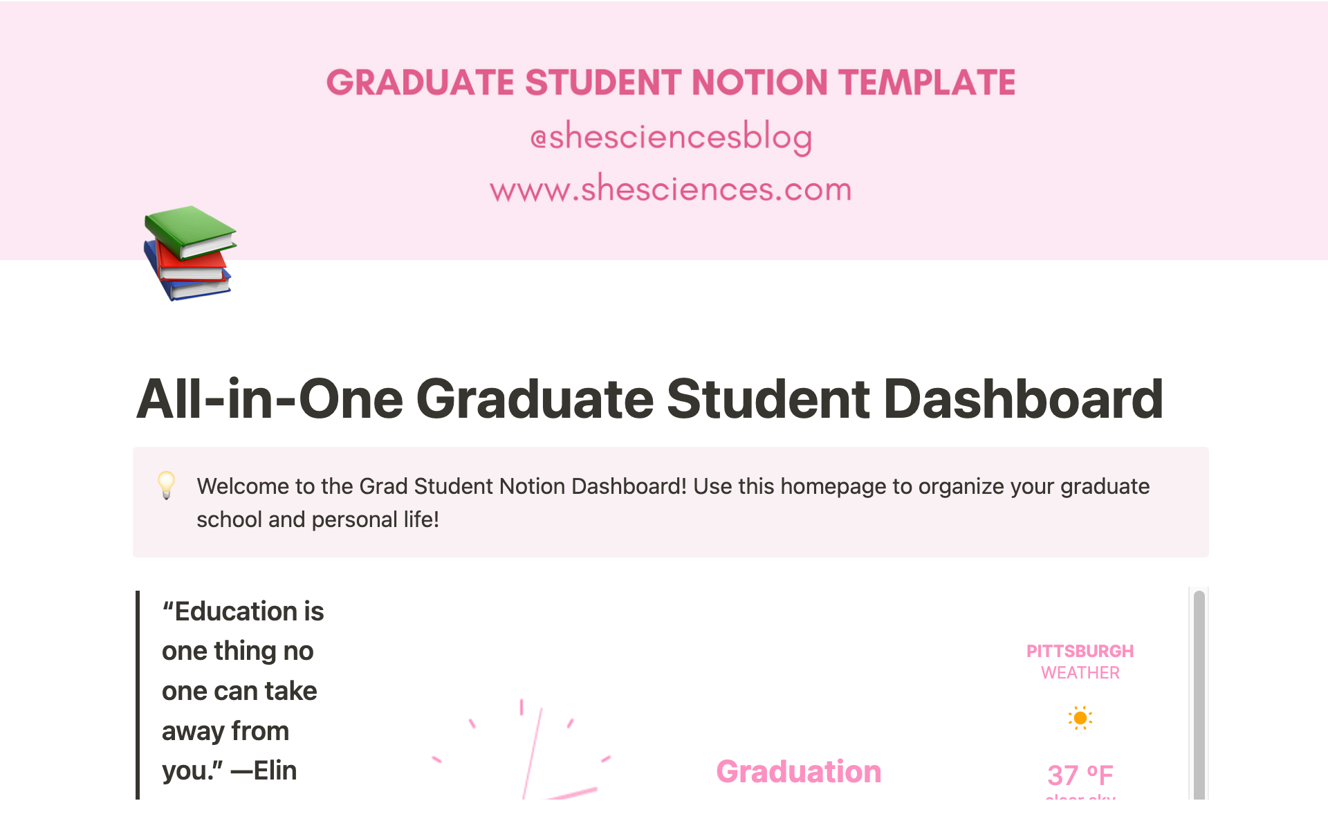 AllInOne Graduate Student Notion Dashboard Notion Template