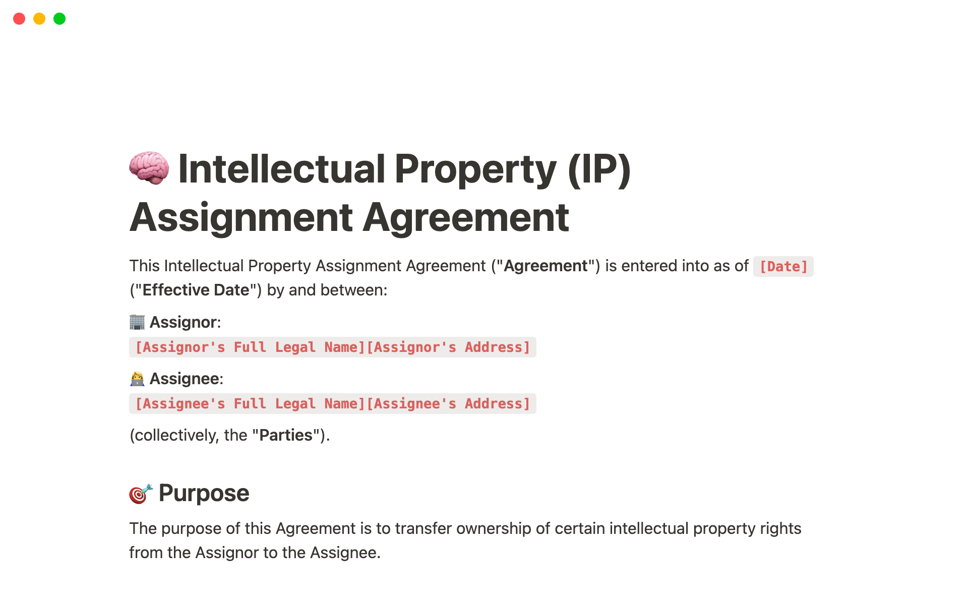 assignment of intellectual property template