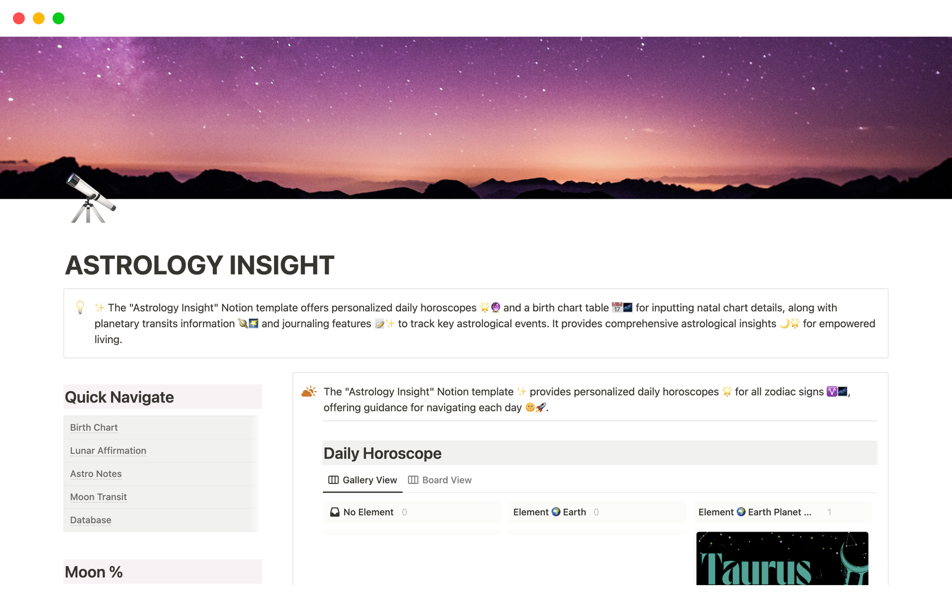 ASTROLOGY INSIGHT Notion Template