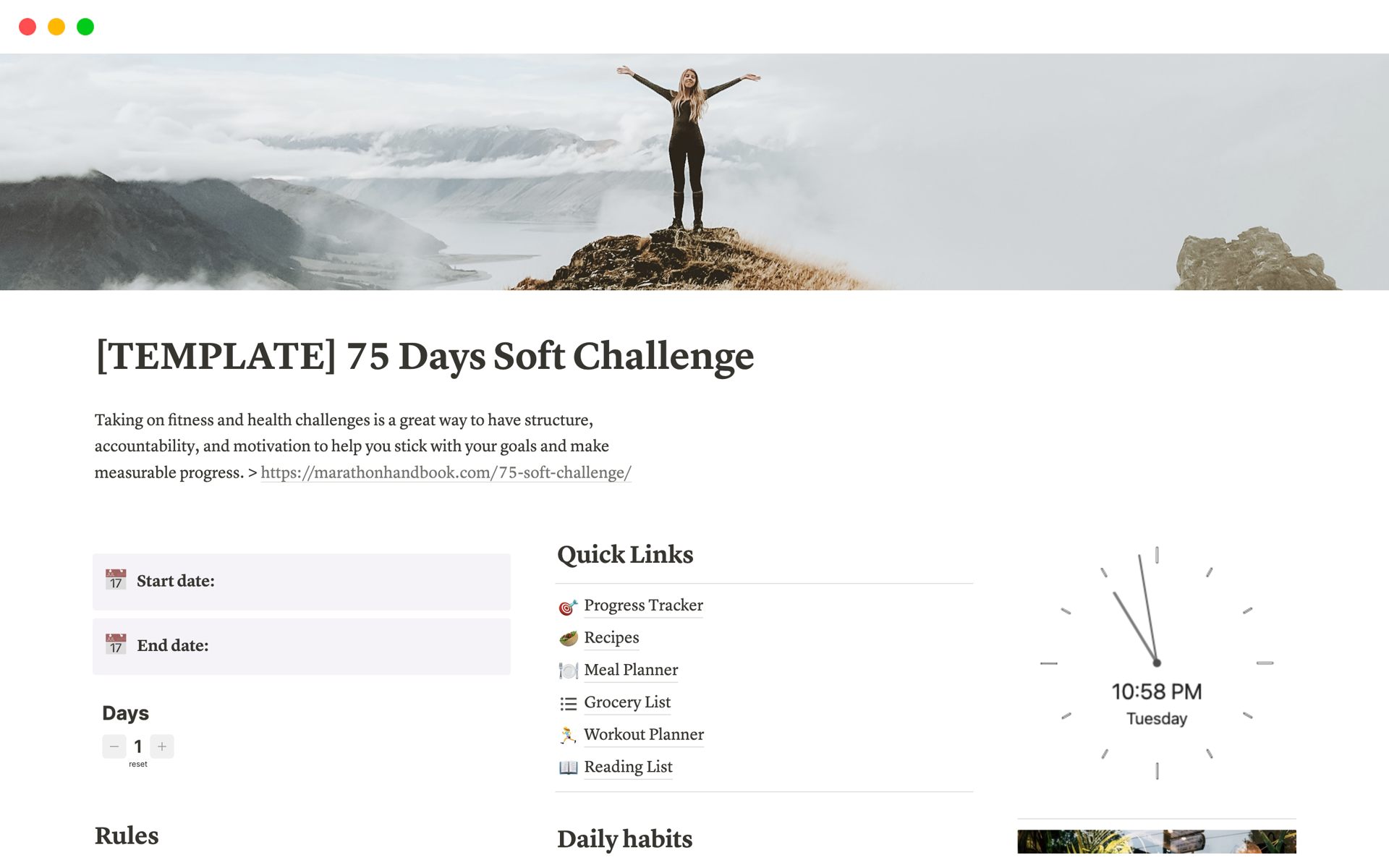 75 Days Soft Challenge Notion Template