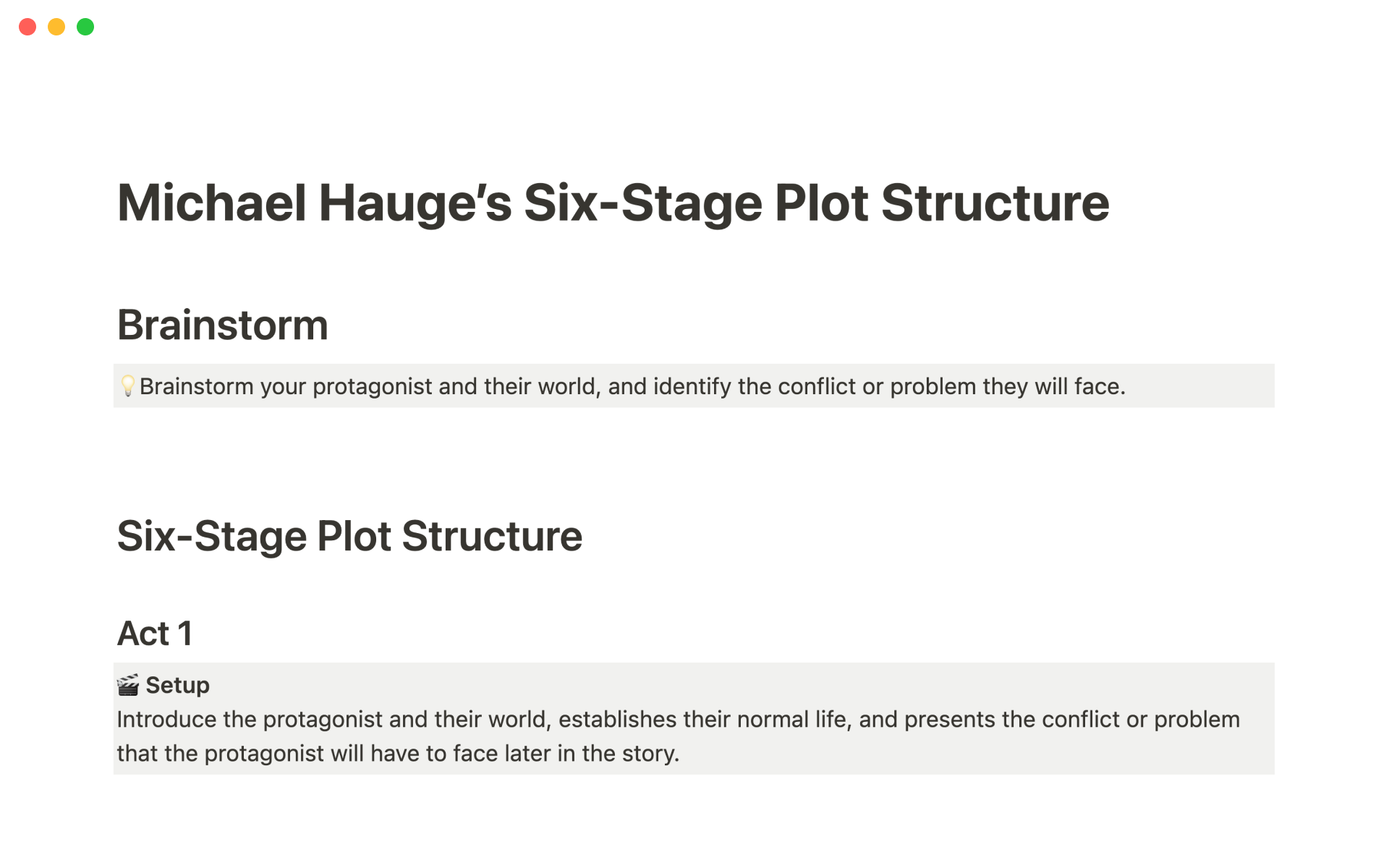 Michael Hauge’s Six-Stage Plot Structure | Notion Template